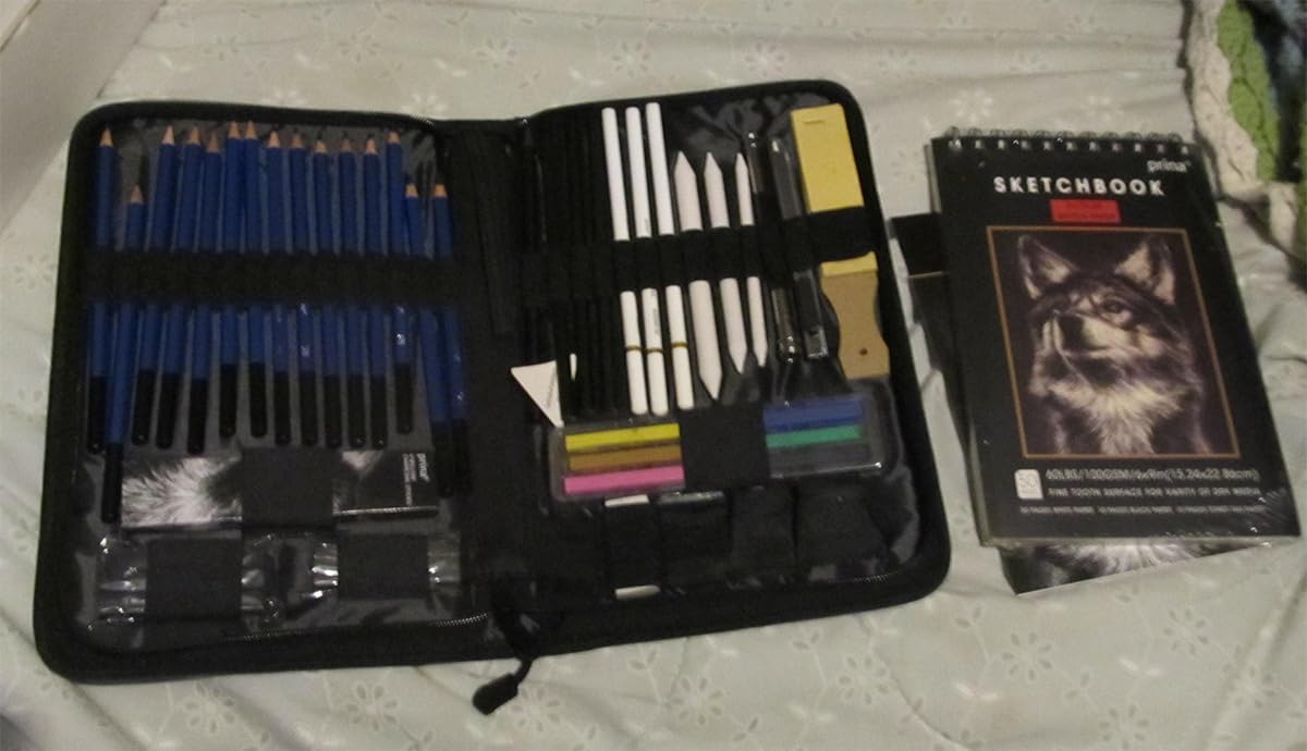 Prina 50 Pack Drawing Set Sketch Kit, Sketching Supplies with 3-Color Sketchbook customer photo 2