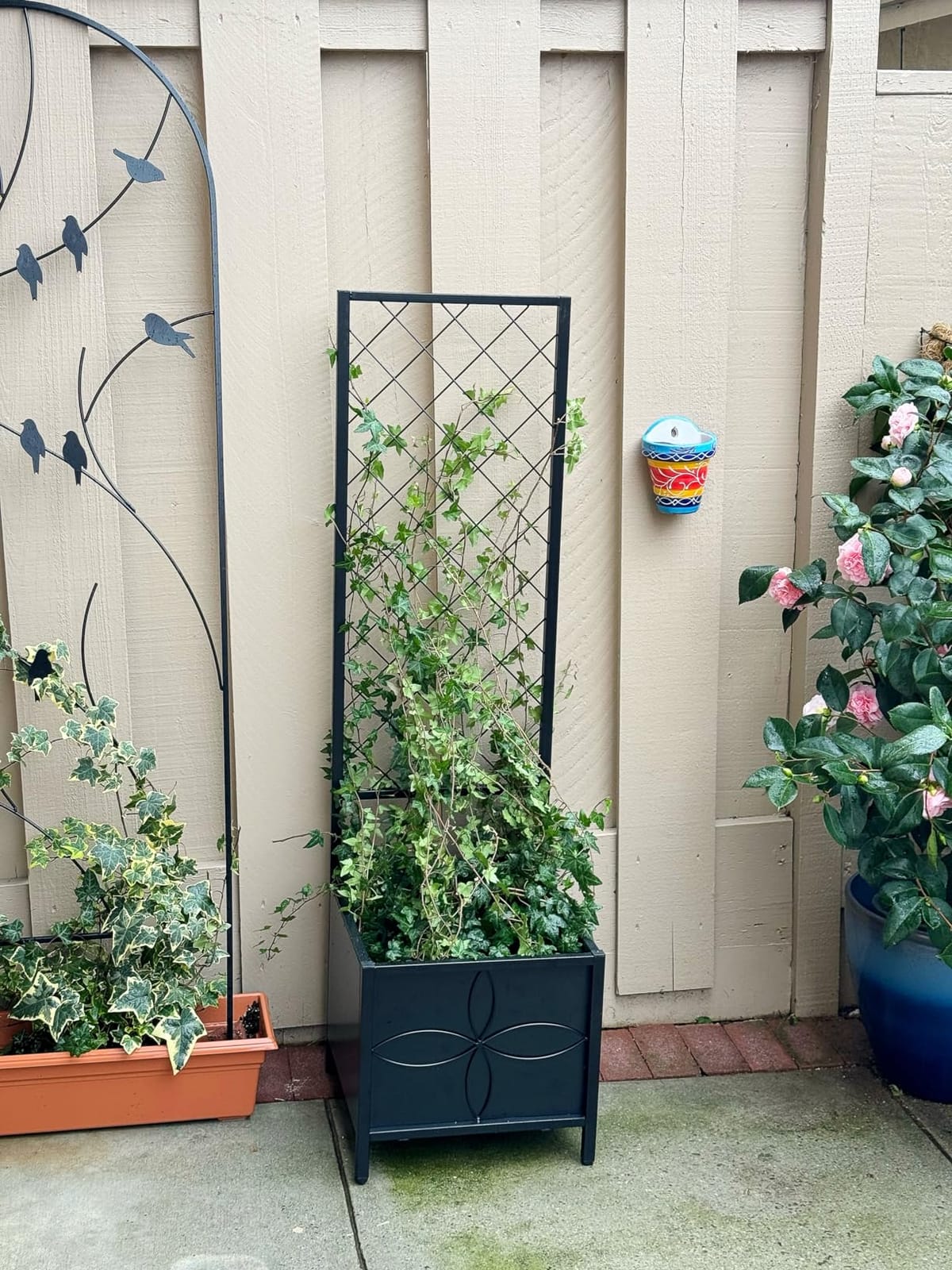 Zhongma 15.75 x 15.75 x 55 in Raised Garden Bed with Trellis, Heavy Duty Plant Box for Climbing Plants with Drainage Hole, Metal Lattice Planter Garden Box with Inner Fabric Liners customer photo 1