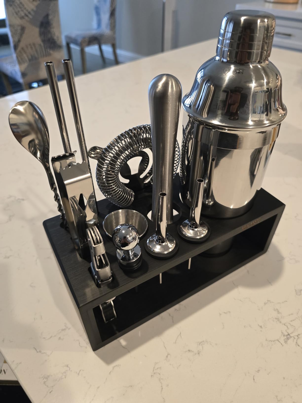 Mixology Bartender Kit with Stand - 15 Piece Bar Tool Set, Silver Bar Set Cocktail Shaker Set for Drink Mixing - Includes Martini Shaker, Jigger, Strainer, Bar Mixer Spoon, Tongs, Opener | Gift Idea customer photo 2