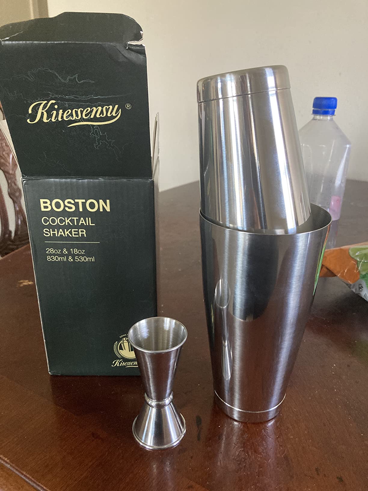 KITESSENSU Boston Cocktail Shaker Set, 4-Piece Boston Shaker Tins Bartender Kit with 18oz & 28oz Mixed Drink Shaker, Hawthorne Strainer, Double Measuring Jigger, Cocktail Recipe Cards Included customer photo 1