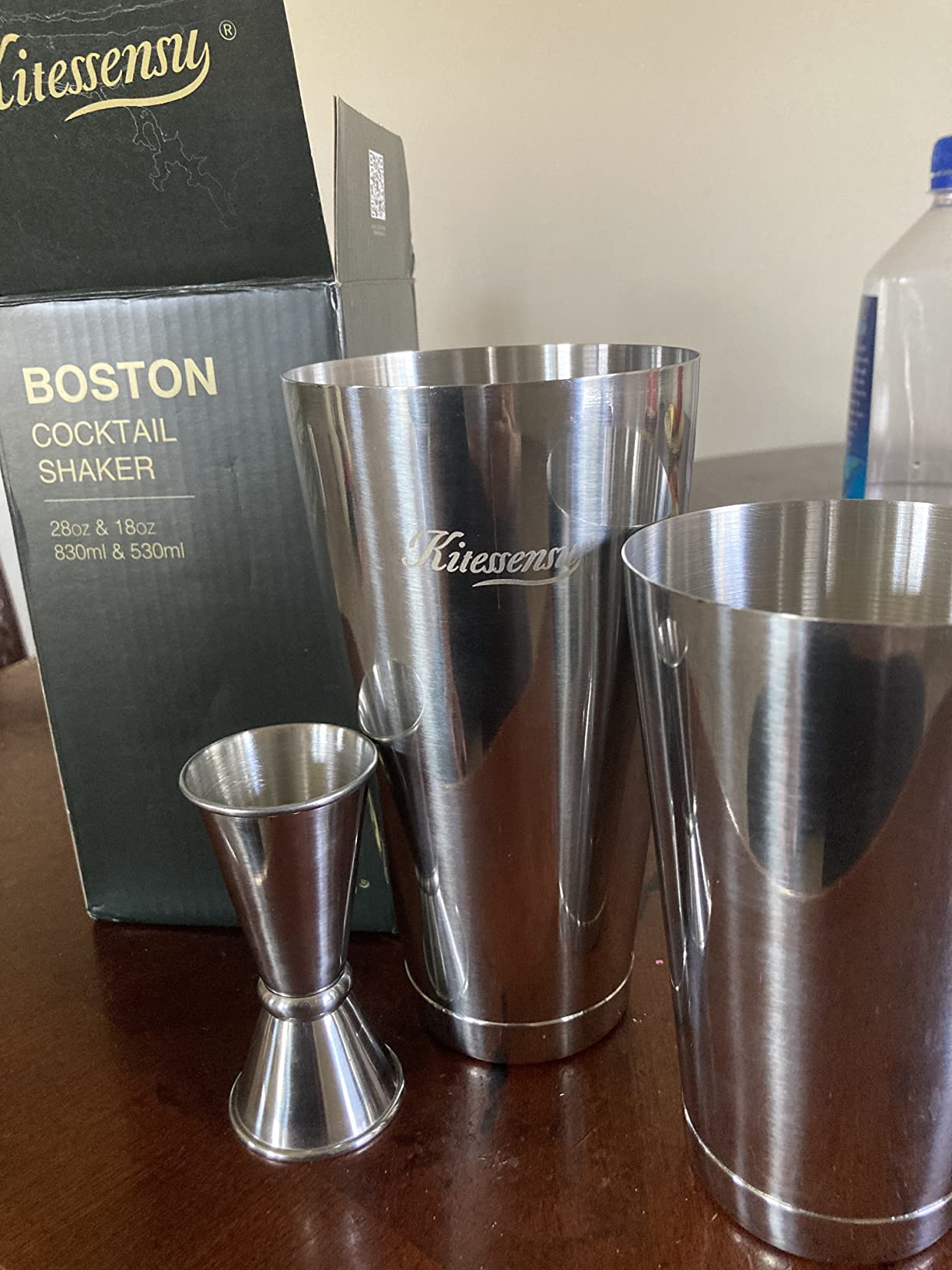 KITESSENSU Boston Cocktail Shaker Set, 4-Piece Boston Shaker Tins Bartender Kit with 18oz & 28oz Mixed Drink Shaker, Hawthorne Strainer, Double Measuring Jigger, Cocktail Recipe Cards Included customer photo 2