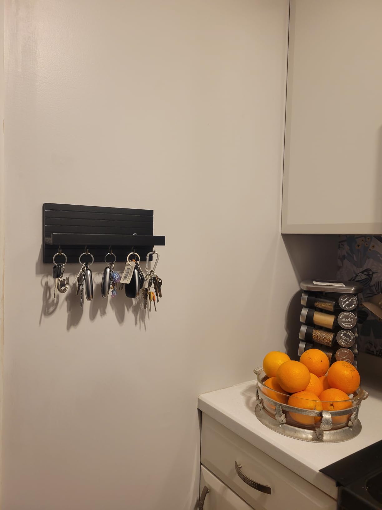 Lwenki Decorative Key Holder for Wall with Shelf, Entryway Shelf with Hooks Holds Leashes, Jackets and Glasses - Sturdy Wood Keyholder Entrance Hanger with Mounting Hardware (Black, Medium) customer photo 1