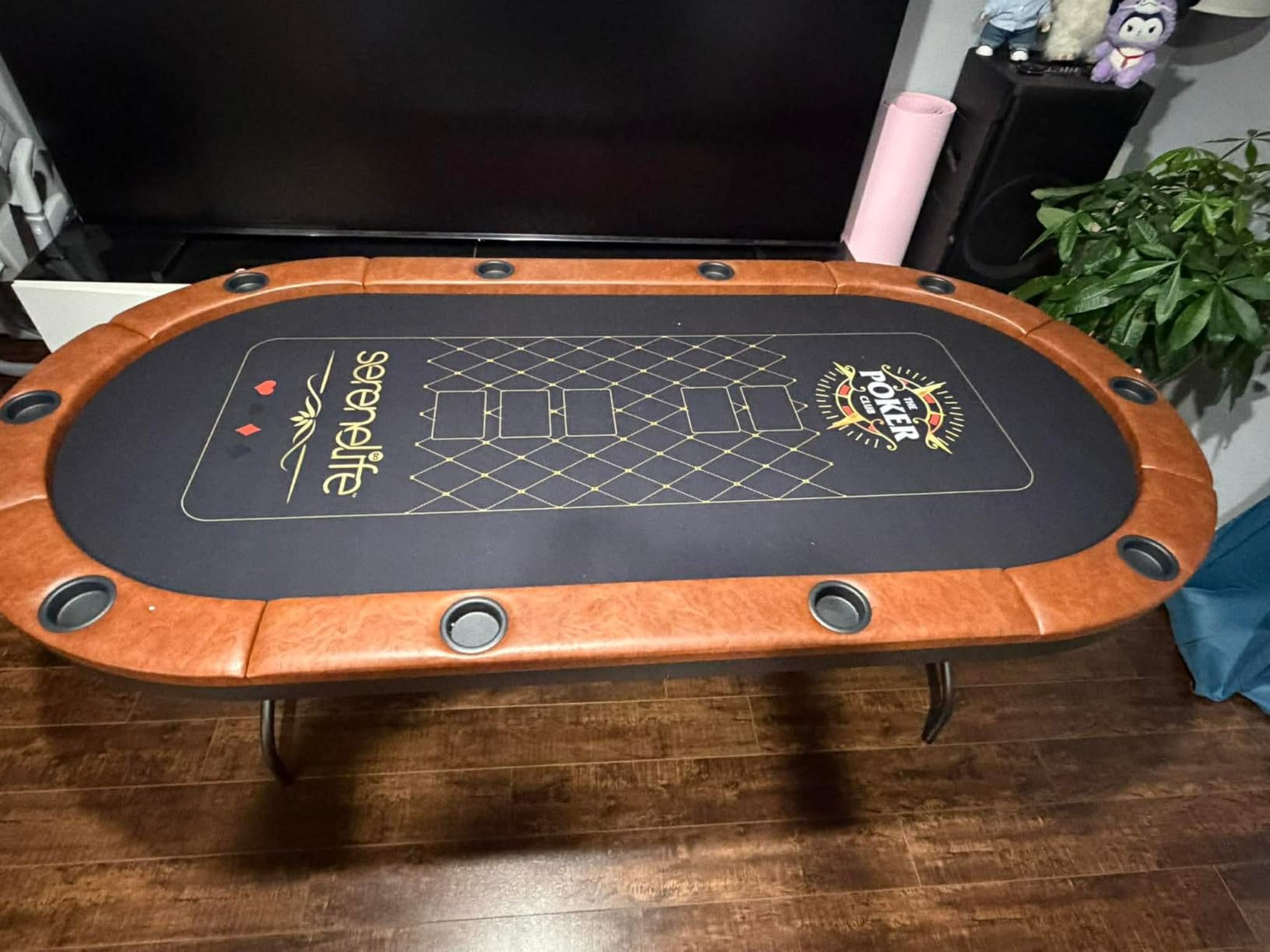 SereneLife 7ft Poker Table for 10 Players - Heavy Duty Oval Texas Hold'em Casino Table for Game Room, 25mm Reinforced Metal Legs, Durable Black PVC Rail, 10 Deep Cup Holders & Professional Layout customer photo 1