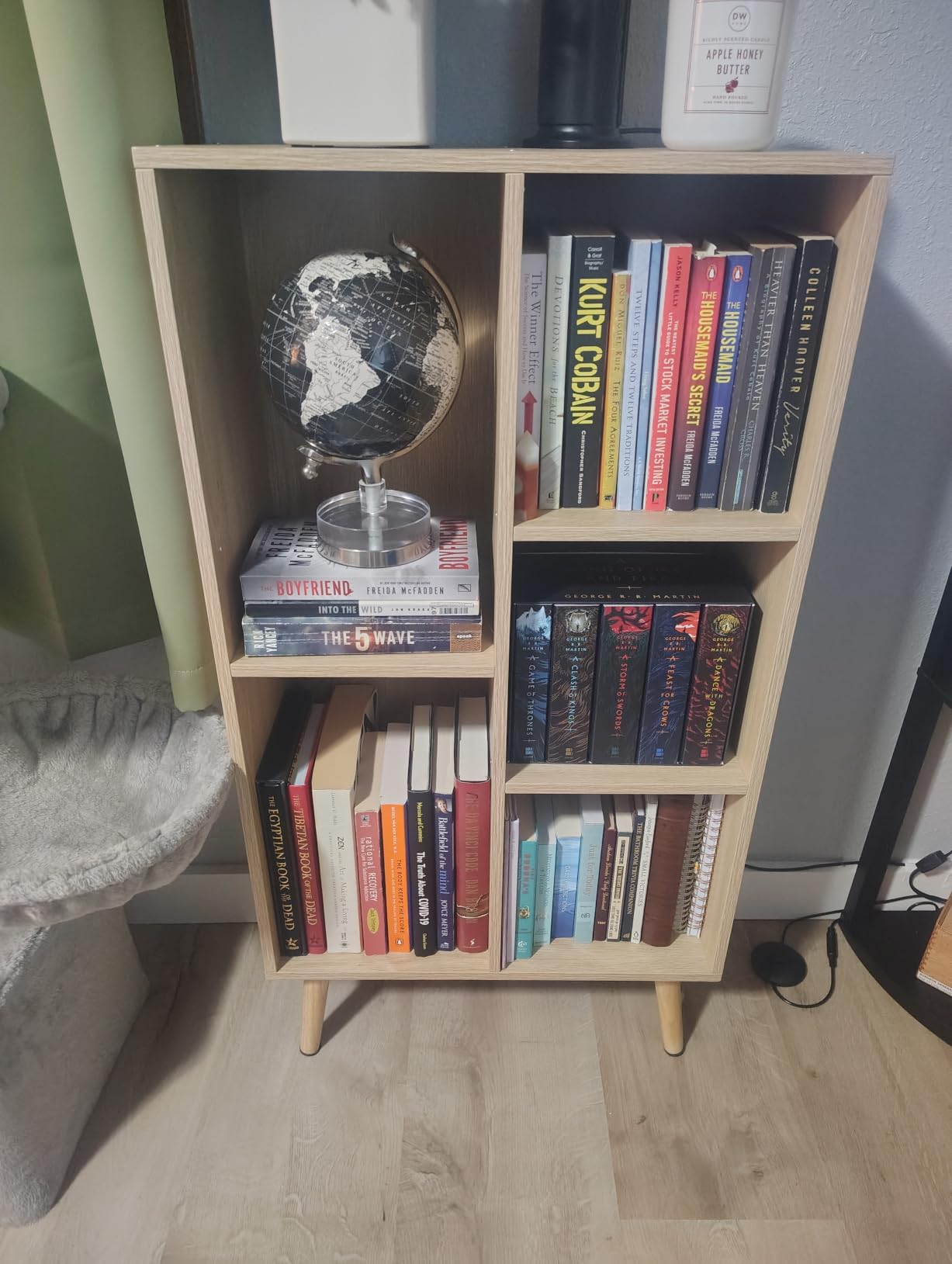 LEYAOYAO Cube Bookshelf, Mid-Century Modern Book Shelf with Legs, 3 Tier Bookcase, Rustic Wood Bookshelves, Freestanding Small Storage Organizer, Brown customer photo 1