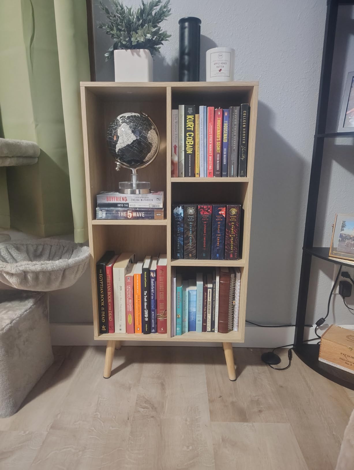 LEYAOYAO Cube Bookshelf, Mid-Century Modern Book Shelf with Legs, 3 Tier Bookcase, Rustic Wood Bookshelves, Freestanding Small Storage Organizer, Brown customer photo 2