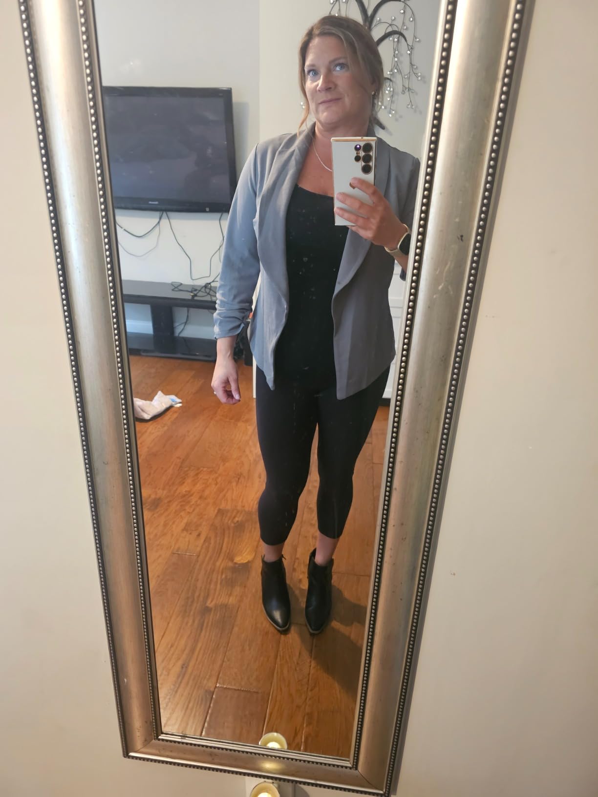 Women's Blazer Business Casual Open Front Dressy 3/4 Ruched Sleeve Work Office Suit Jackets Blazer customer photo 1
