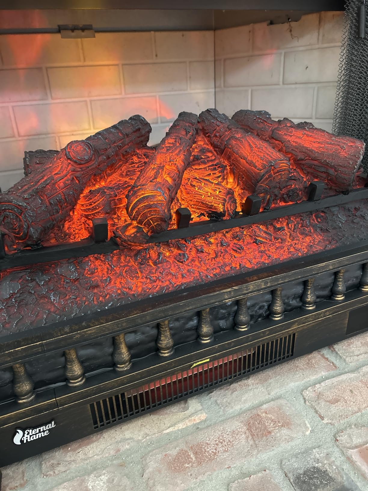 TURBRO Eternal Flame 26-Inch Infrared Quartz Electric Fireplace Log Heater - Realistic Pinewood Logs, Adjustable Flame Colors, Remote Control, Thermostat, Timer - EF26-PB, 1500W, Black customer photo 1