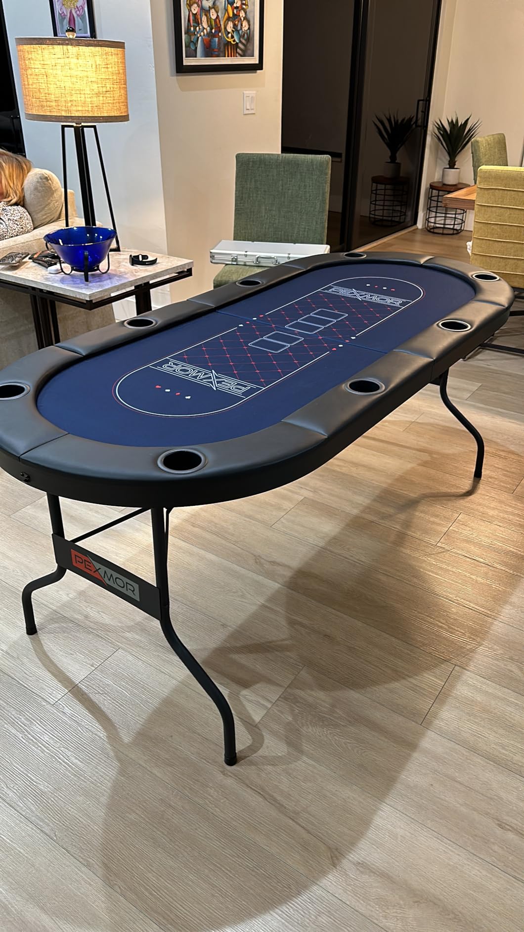 PEXMOR 8 Player Foldable Poker Table, Folding Texas Holden Blackjack Casino Game Table w/Deeper Stainless Steel Cup Holders| Casino-Grade Felt| Water-Resistant Cushioned Rail, Fully Assembled customer photo 2