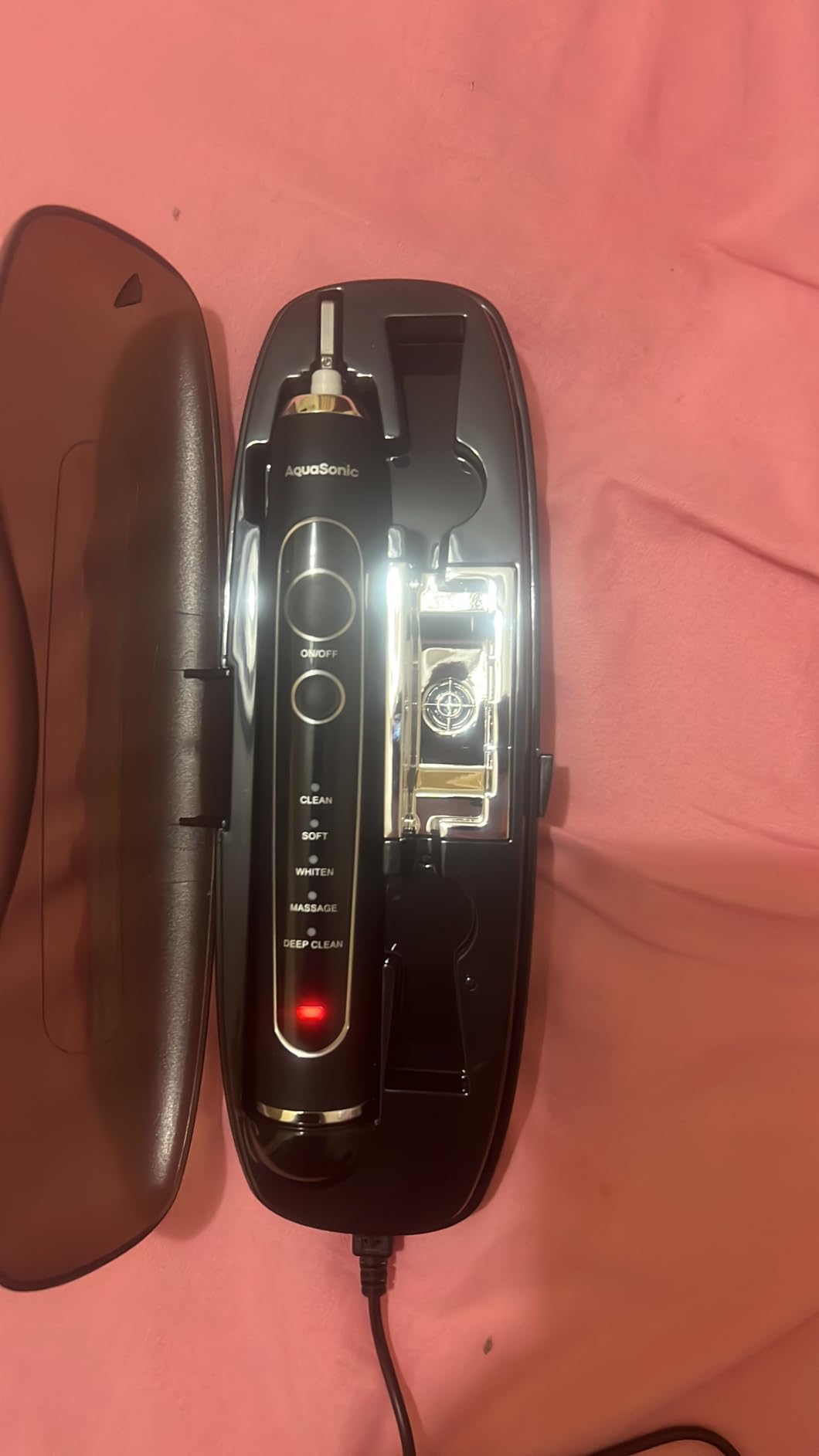 Aquasonic Black Series PRO UV - Ultra-Whitening Electric Toothbrush - 5 Modes & Smart Timers - UV Sanitizing Base, Premium Travel Case & 6 Proflex Brush Heads - ADA Accepted customer photo 1