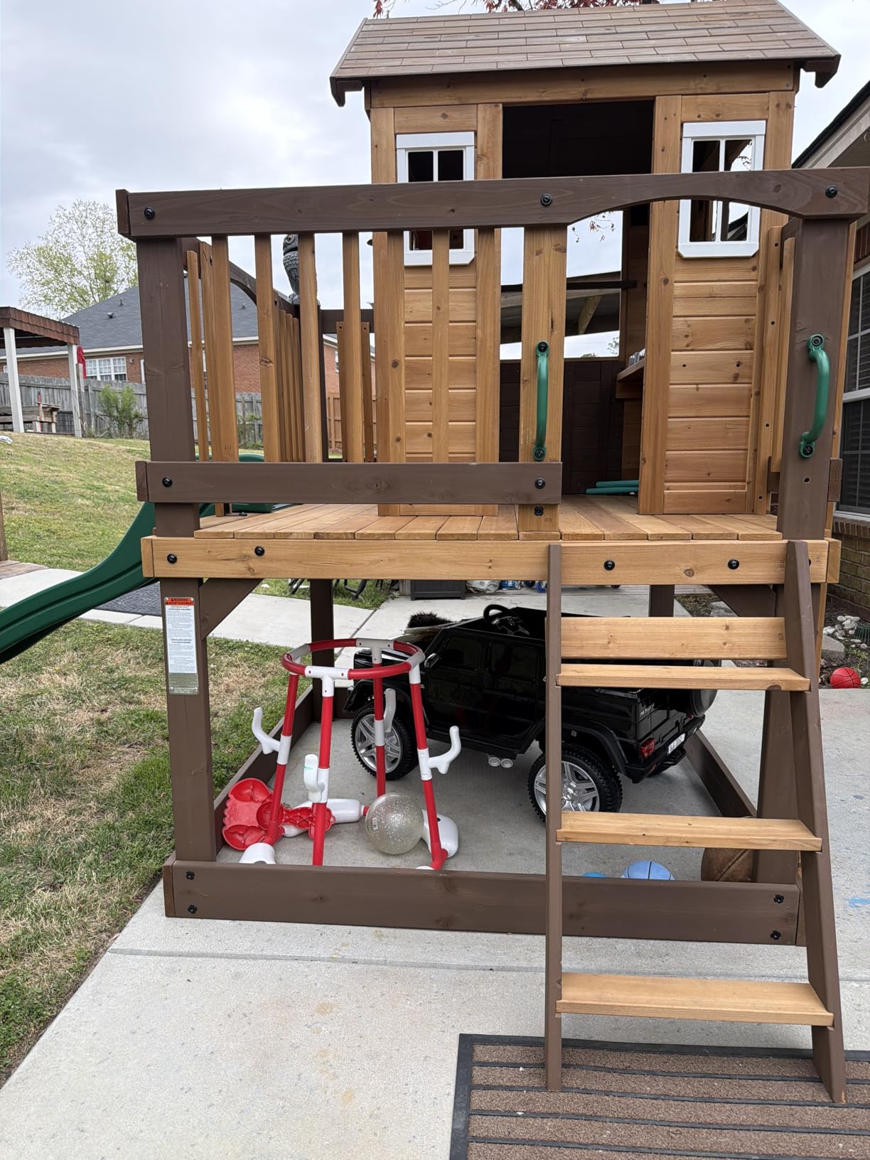 Backyard Discovery Echo Heights Elevated Cedar Wooden Kids Playhouse with Wave Slide, Play Kitchen, Wrap-Around Deck customer photo 1