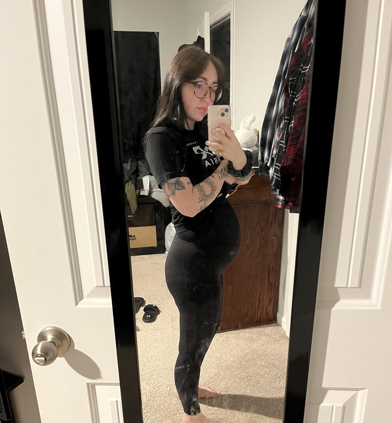 POSHDIVAH Maternity Workout Leggings Pregnancy Yoga Pants Pockets | No Front Seam, Over the Belly, Stretchy, Buttery Soft, Breathable, High Rise, Athletic, Gym, Active Wear customer photo 1