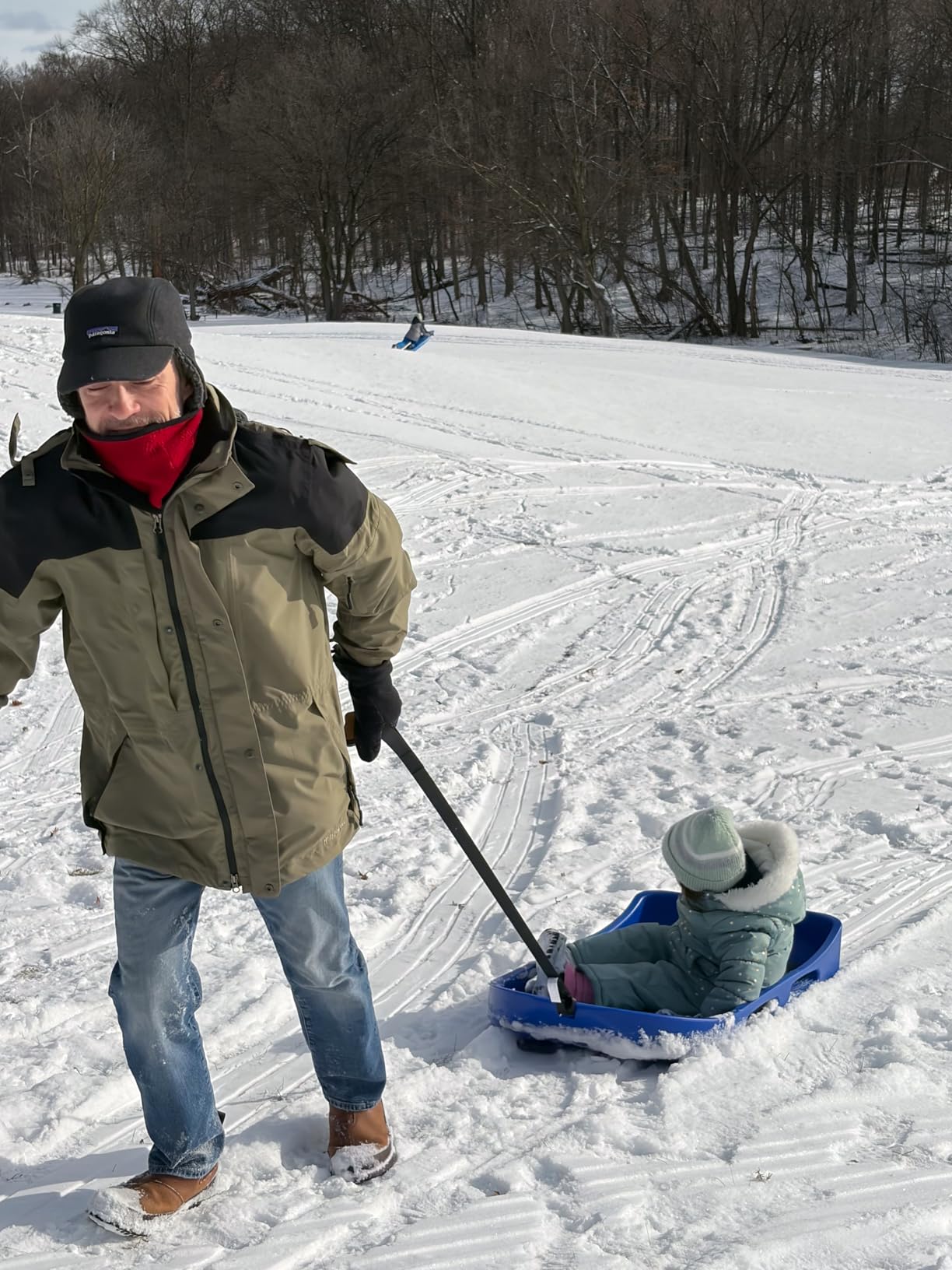 GoSports 2 Person Premium Snow Sled with Double Walled Construction, Pull Strap and Padded Seat - Red or Blue customer photo 1