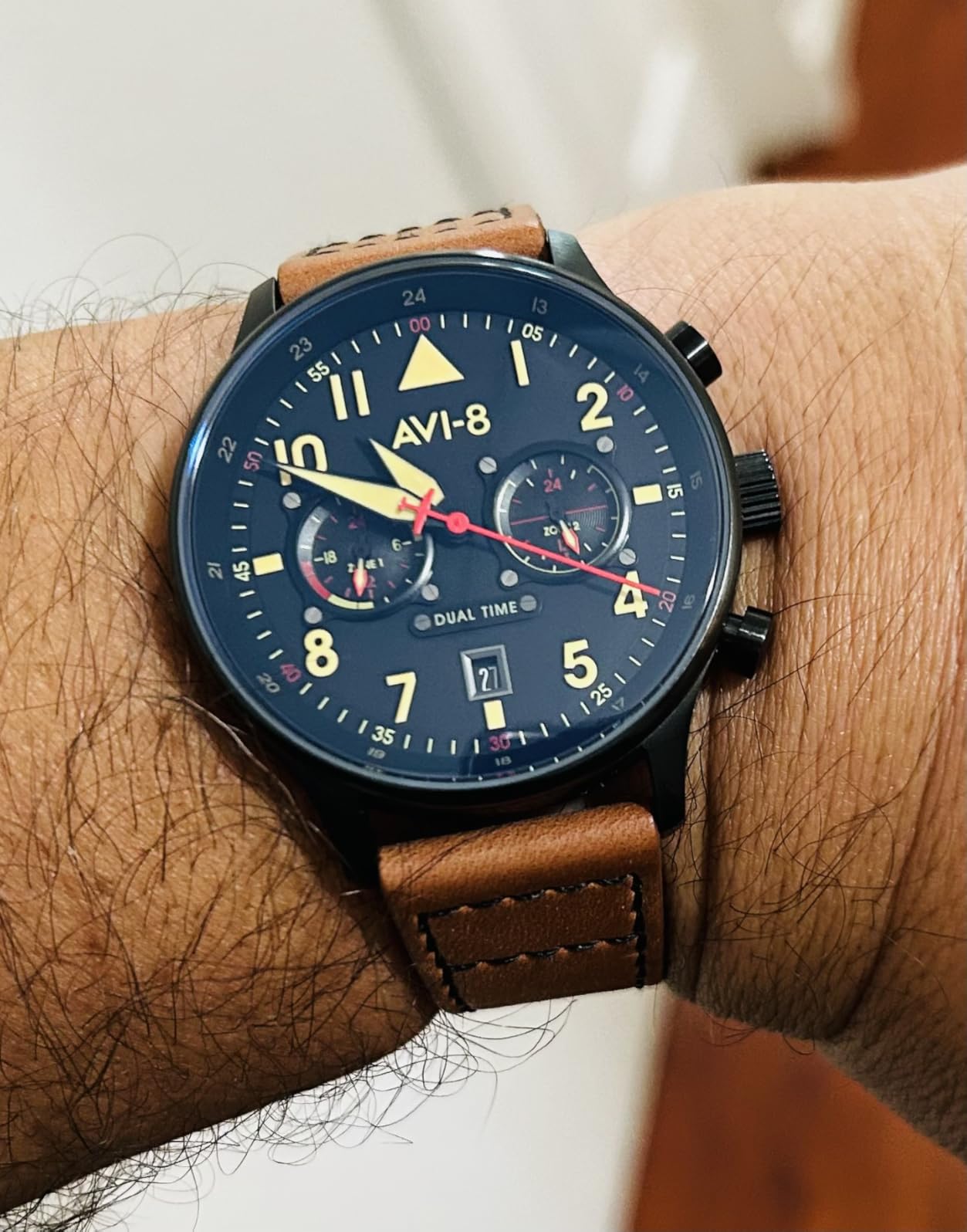 AVI-8 Hawker Hurricane Men's Pilot Watch - Dual Time Japanese Quartz, 43.5mm Stainless Steel, Leather or Stainless Steel Strap, AV-4088 customer photo 2