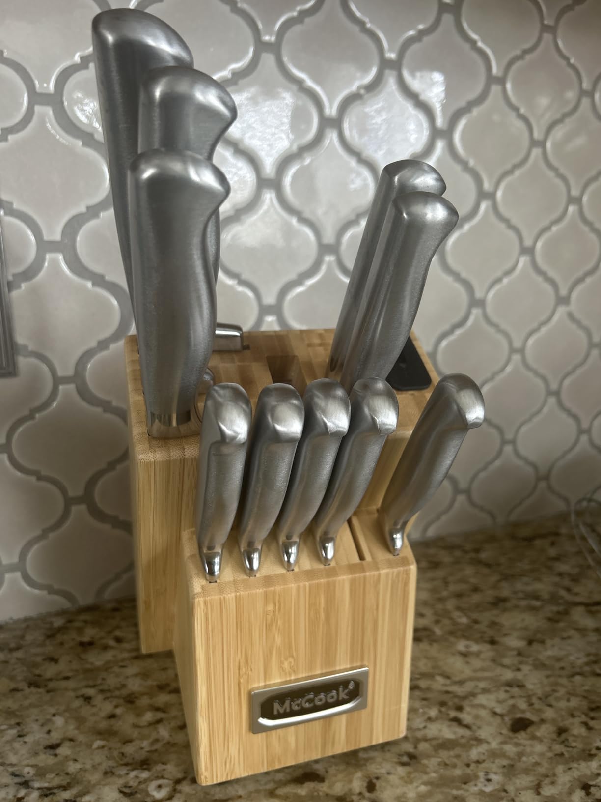 McCook Knife Set Kitchen Steel Knife Block Set w Built-in Sharpener | German Forged Stainless Steel, 15 PC, Razor Sharp, Non-Stick & Anti-Rust, Ergonomic Handle, Full Tang, Gift Box customer photo 1