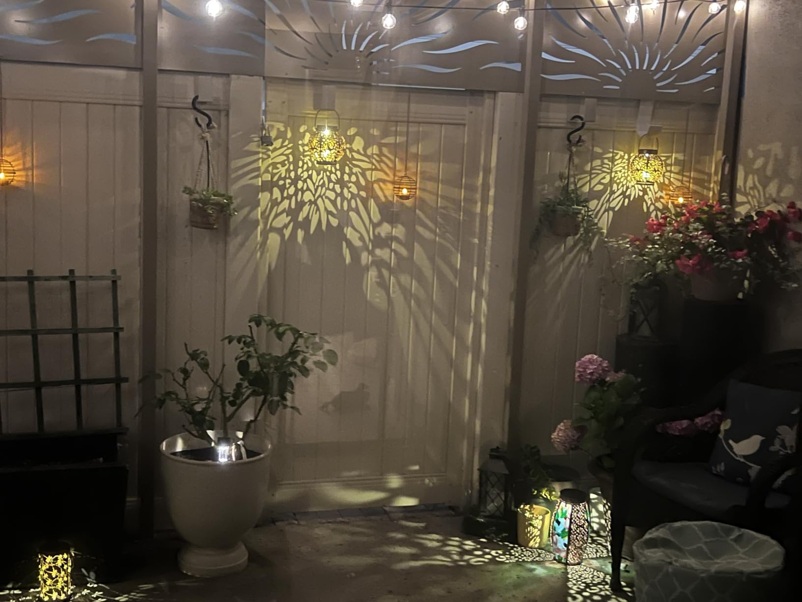 JOIEDOMI 2 Pack Outdoor Solar Hanging Lantern Lights, Waterproof Tabletop with Handle, LED Moroccan Lanterns, Metal Decorative Garden Solar Lights Spring for Patio, Lawn, Porch, Backyard customer photo 1