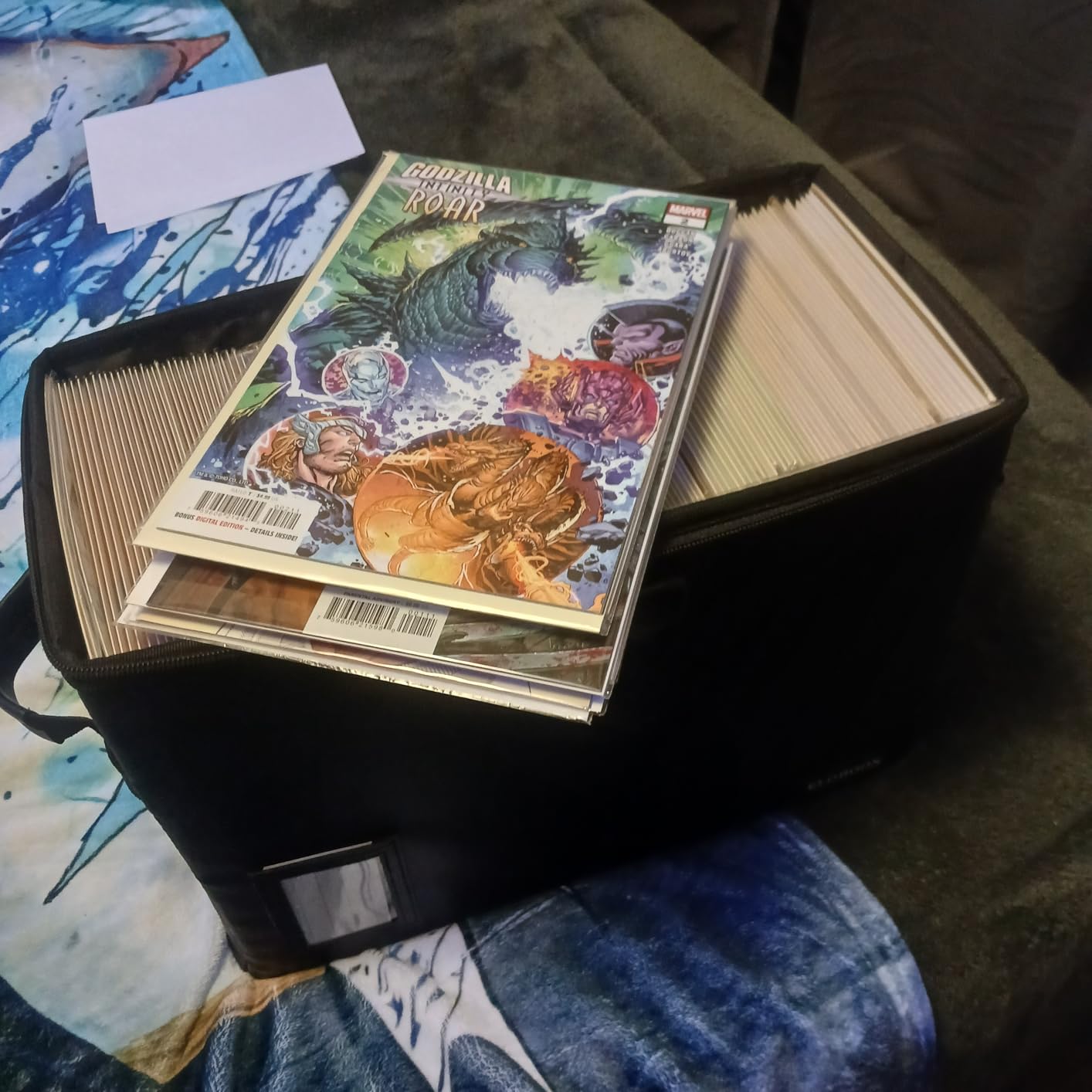 Comic Book Storage Box, Fireproof & Water-Resistant Comic Book Box with Lock and Label Window, Moistureproof Comic Short Box with Fire Zipper Holds 150-175 Comics,Heavy Duty Bin Black customer photo 2