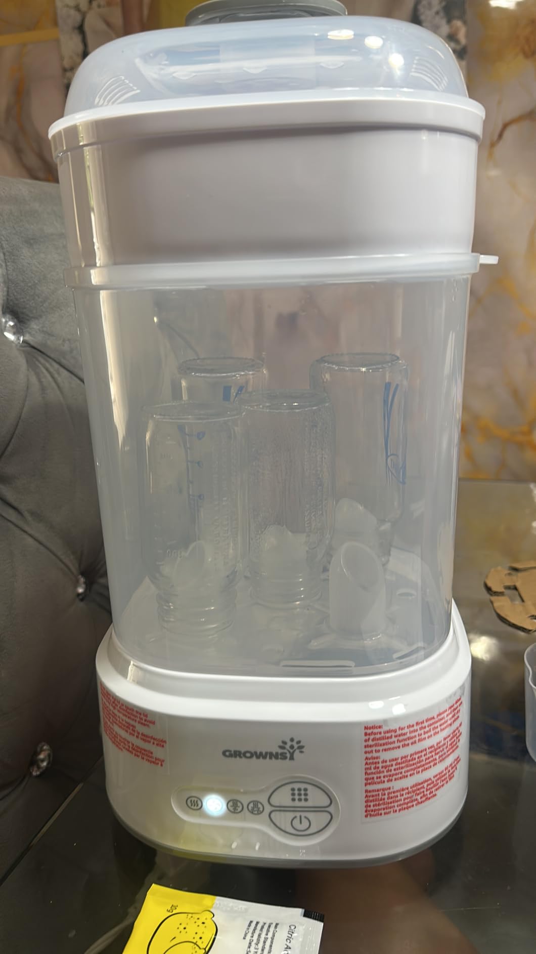 Grownsy Compact Baby Bottle Sterilizer and Dryer with Fast Sanitization | Time Saving, Holds 5 Bottles & Pump Parts, 3 Modular Modes, Easy Operation, Sterile Storage for Home & Travel Use, Grey customer photo 1