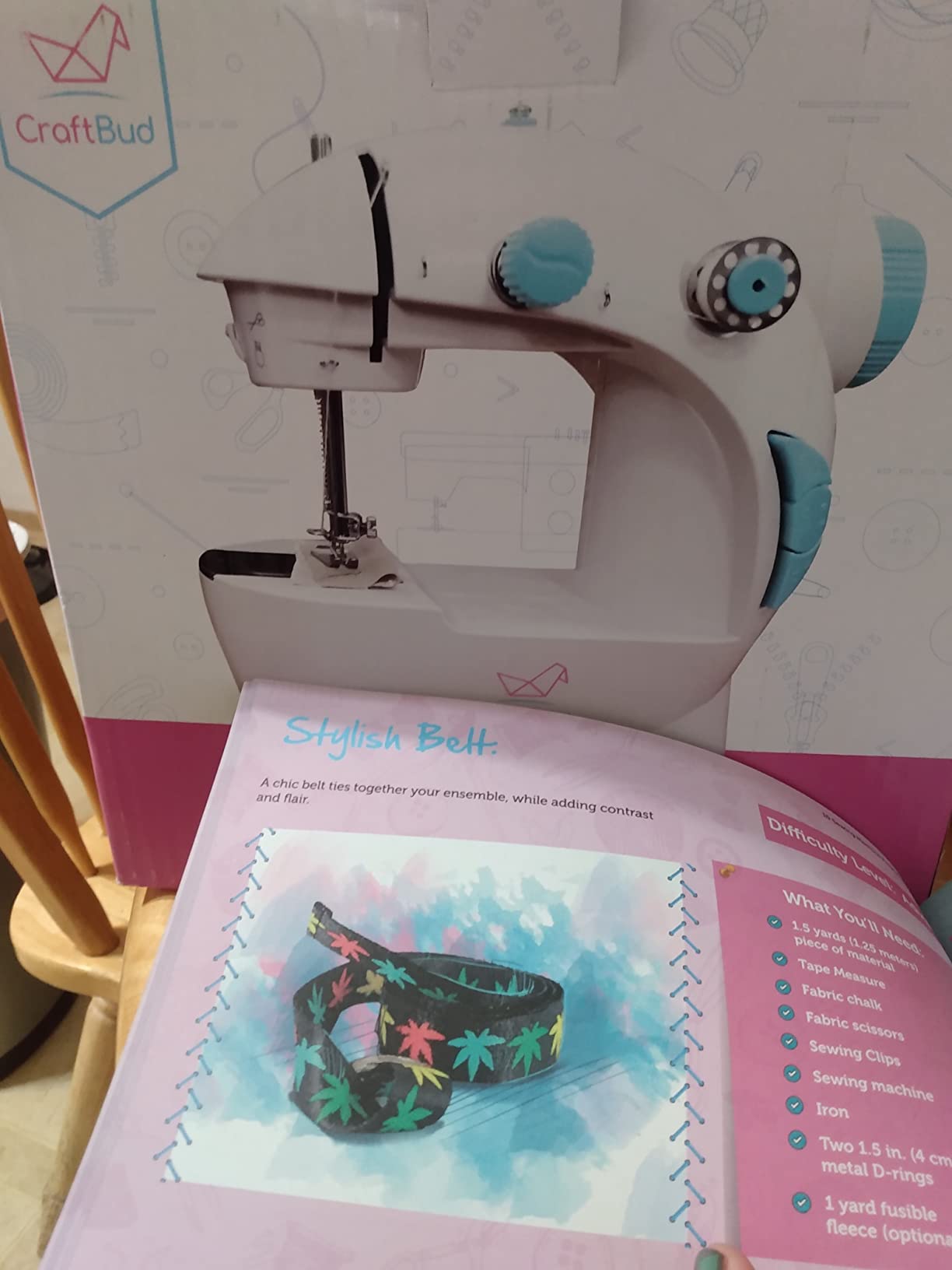 CraftBud Mini Sewing Machine for Beginners, Adults and Kids Sewing Machine | 122-Piece Sewing Kit Accessories, Portable, Dual Speed, Extension Table, Foot Pedal, Built-in Light, Guide Book & More, White customer photo 1