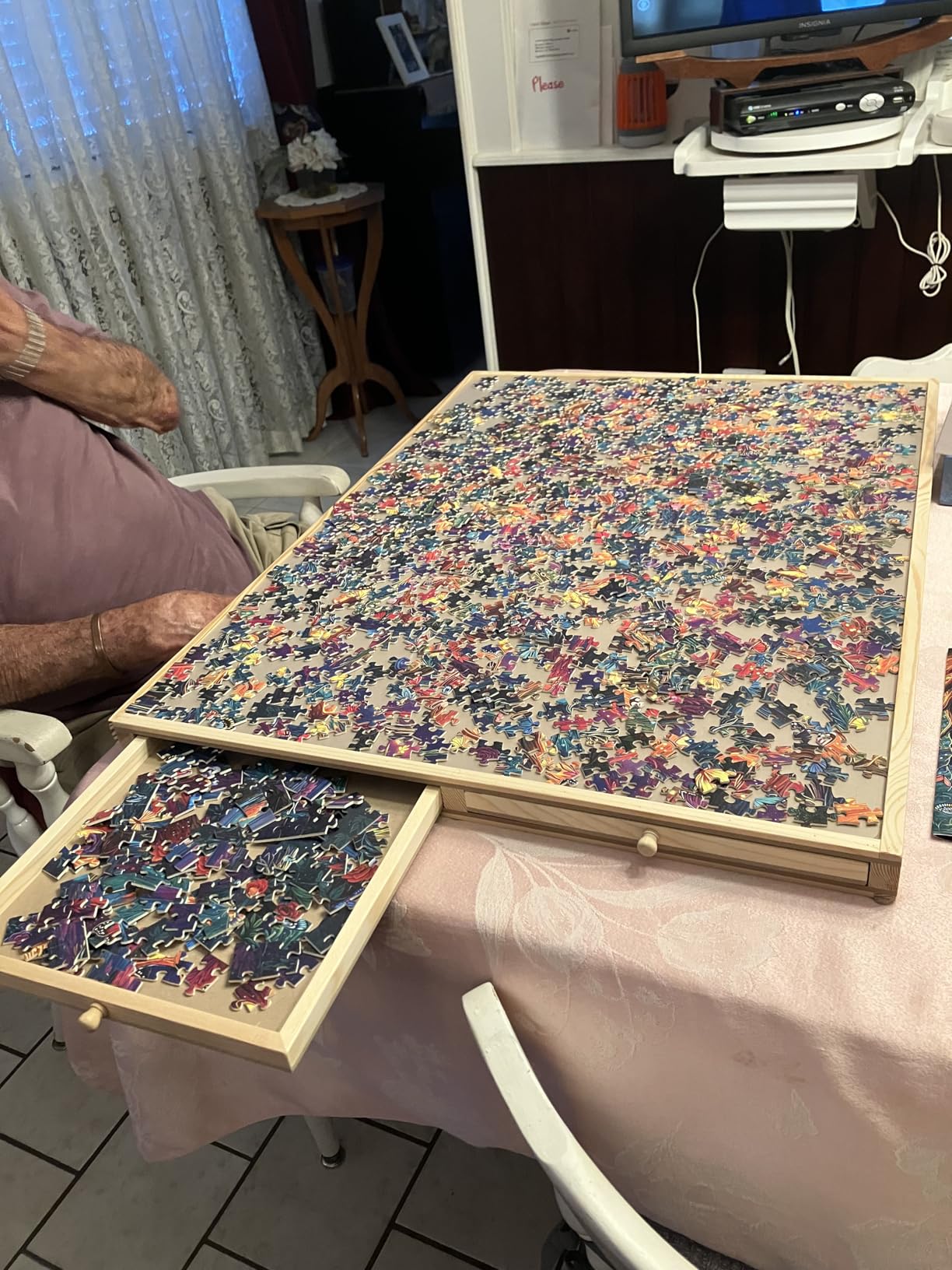 PlayVibe 1000 Piece Puzzle Board with Drawers & Cover - Wooden Tray | Portable wood jigsaw tray - 4 drawers - protective cover customer photo 2