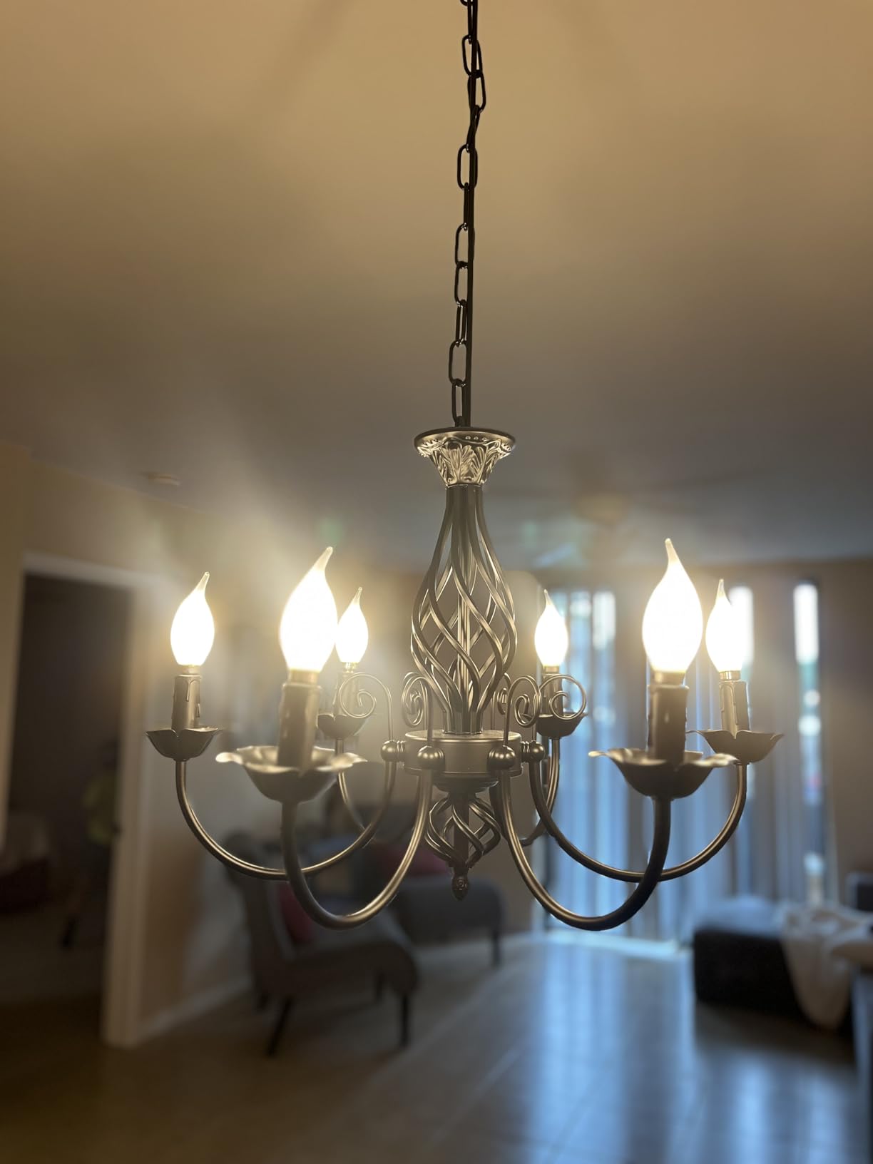 VerRon 22 inch Matte Black 6-Light Farmhouse Candle Chandelier for Dining Room | Rustic Industrial Pendant Ceiling Light Fixture, Vintage Hanging Lamp for Living Room Hallway Kitchen Foyer, E12 Socket customer photo 2