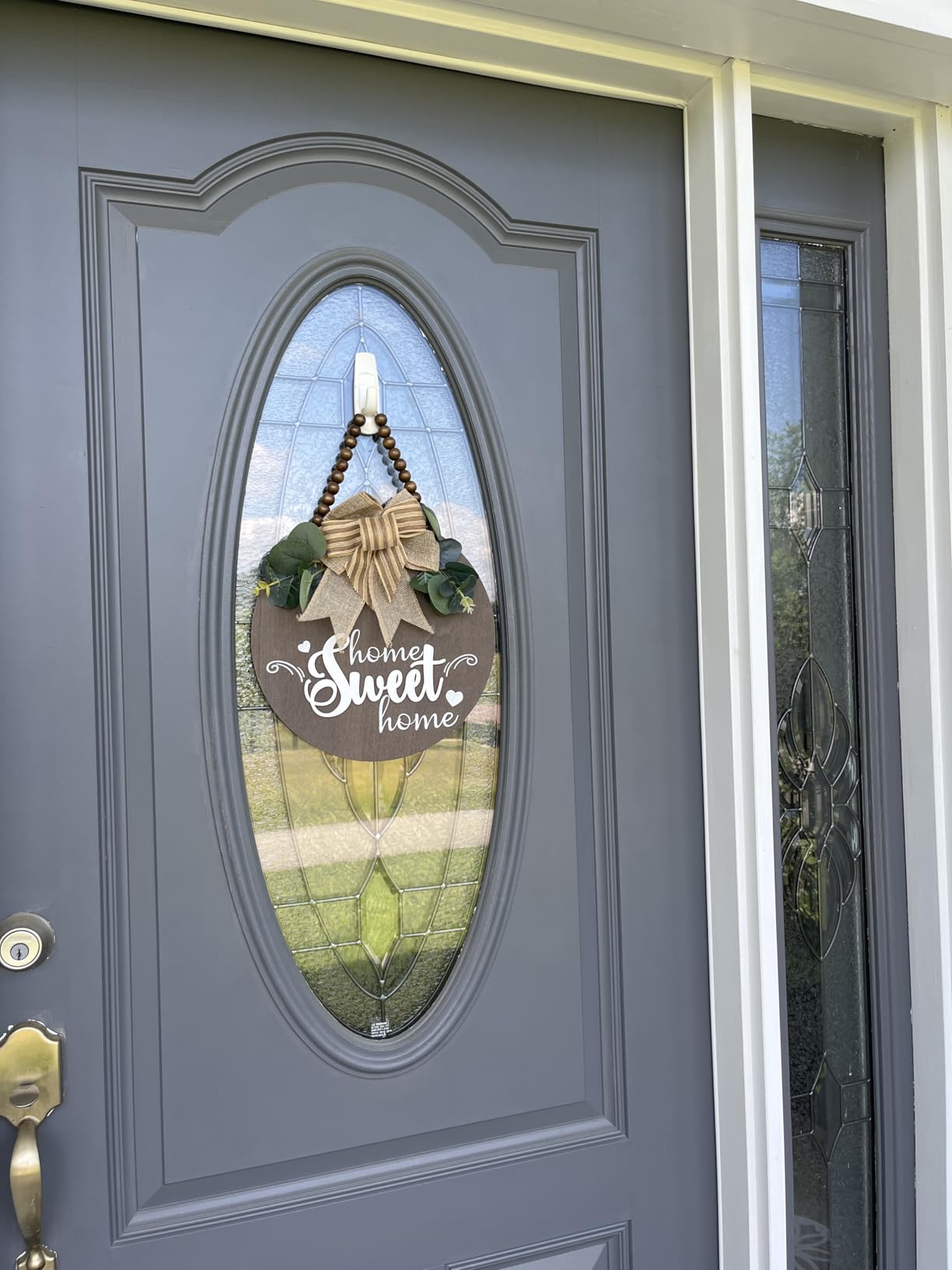Welcome Sign for Front Door 12 in Wreath Decorations for All Seasons Brown | 3D Round, Wooden Bead Chain, Front Porch signs Decor Hanging for Farmhuose Home Outdoor Office Store customer photo 1