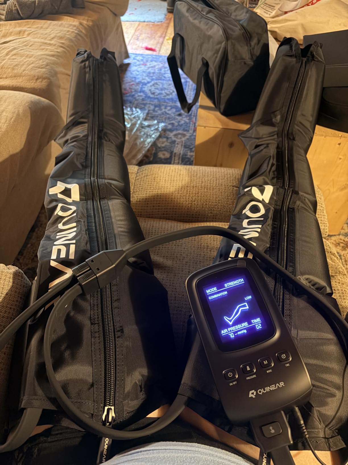 QUINEAR Leg Recovery Compression System for Athlete Post Workout, Professional Sequential Device (Medium) customer photo 2