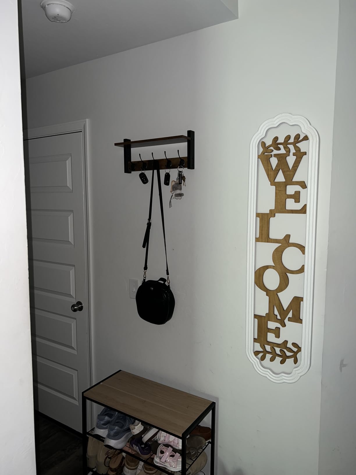 Wall Hooks with Shelf, Wood Coat Rack with Shelf Wall-Mounted, Entryway Hanging Shelves with 5 Metal Hooks for Clothes Hats Towel Purse Robes, Bathroom Mudroom Bedroom, Rustic Brown Black customer photo 1