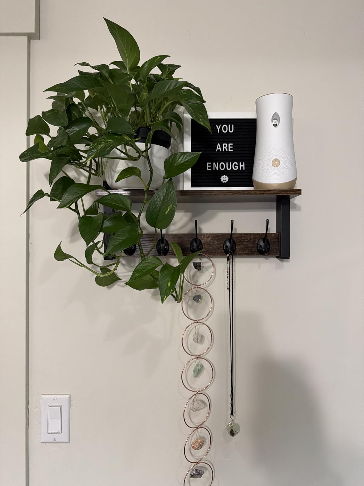 Wall Hooks with Shelf, Wood Coat Rack with Shelf Wall-Mounted, Entryway Hanging Shelves with 5 Metal Hooks for Clothes Hats Towel Purse Robes, Bathroom Mudroom Bedroom, Rustic Brown Black customer photo 2