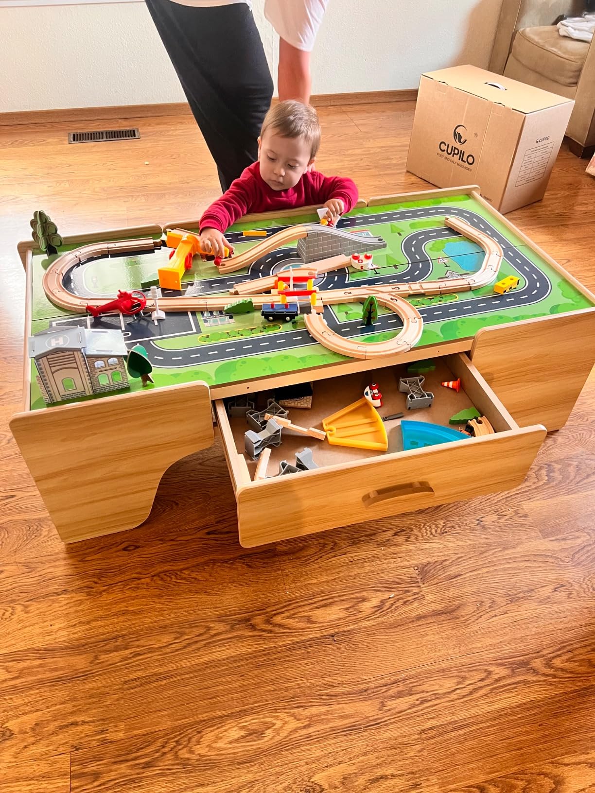 Best Choice Products 50 Inch Wooden Train Table Set for Toddlers, 70-Piece Kids Train Table with Storage Drawer, Reversible Tabletop, Train Tracks & Accessories for Boys & Girls - Natural customer photo 2