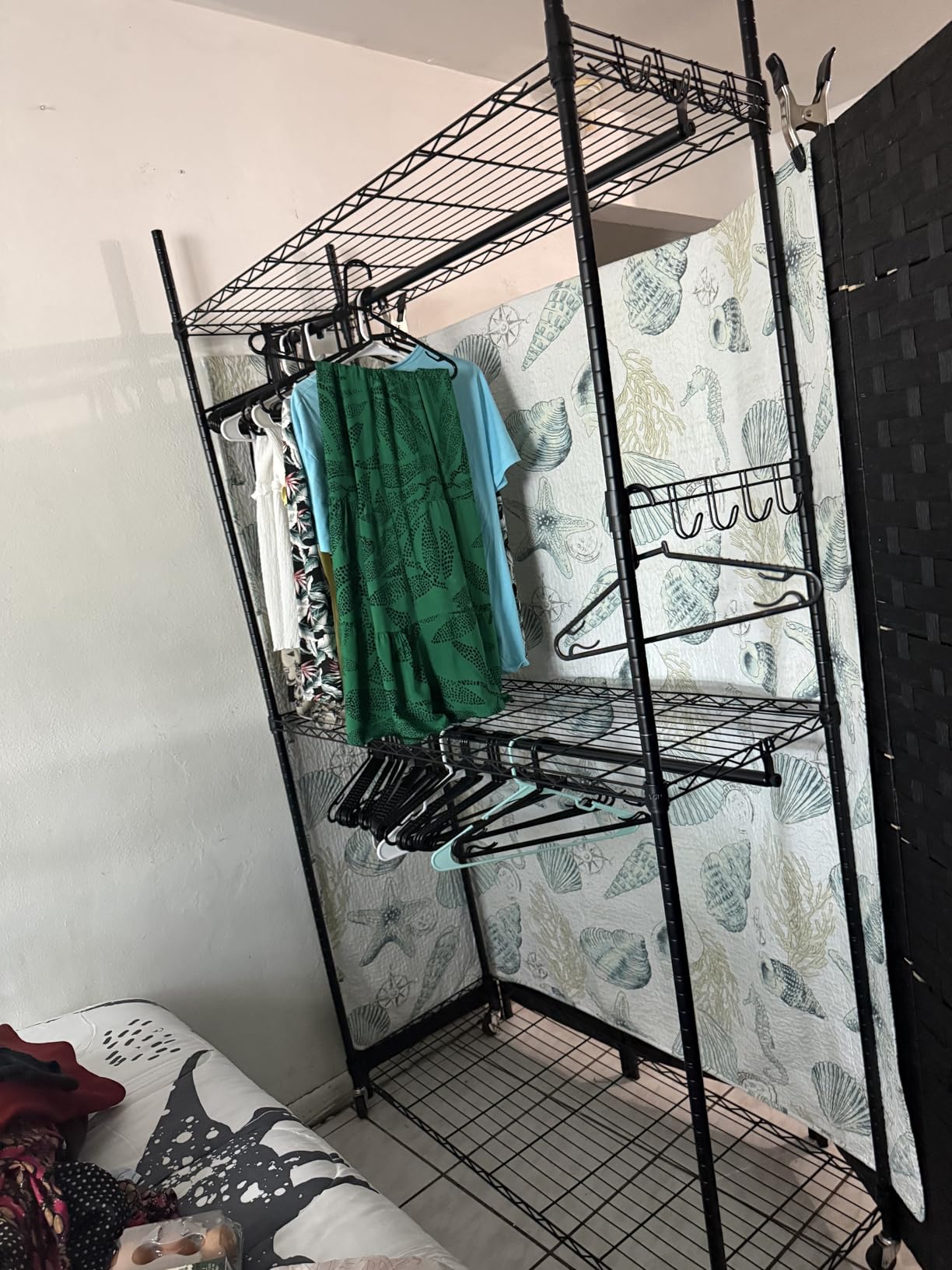 VIPEK R2 Plus Heavy Duty Rolling Garment Rack 3 Tiers Adjustable Wire Shelving Clothes Rack with Double Rods and Side Hooks, Freestanding Wardrobe Storage Rack Metal Clothing Rack, Black customer photo 2