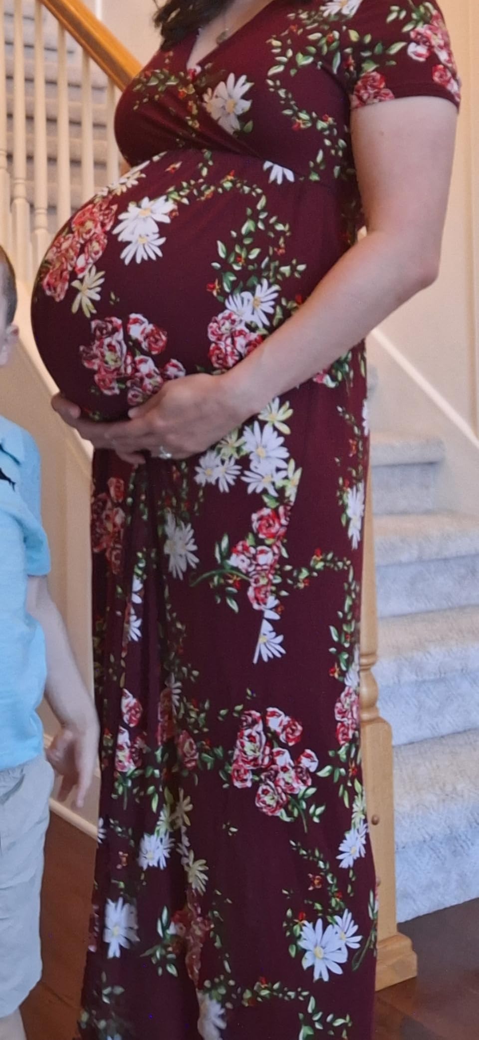 Xpenyo Maternity Maxi Dress Women Casual Wrap Long Baby Shower Pregnancy Dress customer photo 2