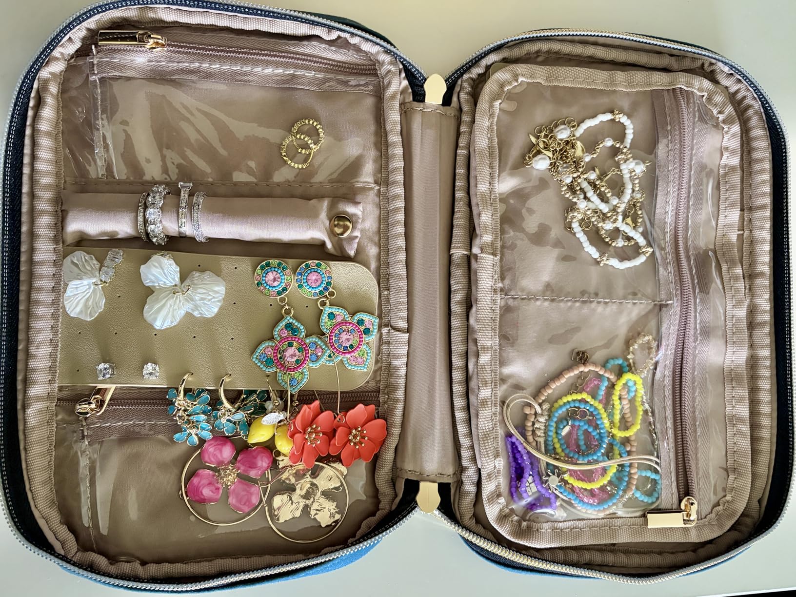 NISHEL Travel Jewelry Case Organizer, Tangle-Free Necklace Storage Bag | Stores rings, earrings, bracelets and watches in a compact case for travel, vacations and daily use, Pink, Medium customer photo 2