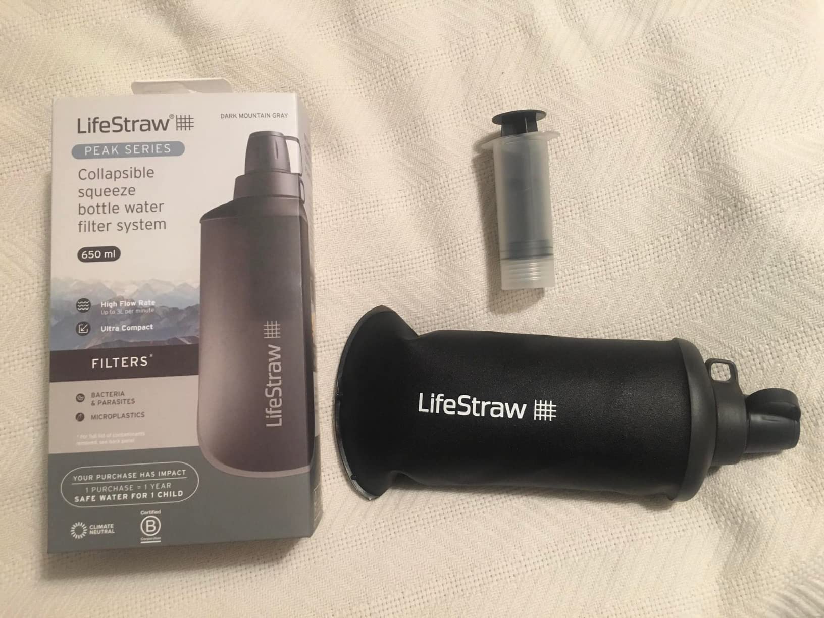 LifeStraw Peak Series - Collapsible Squeeze Bottle Water Filter System BPA Free - 650 ml for Trail Running, Camping, Hiking, Travel, Cycling, and Fishing; Dark Mountain Gray customer photo 2