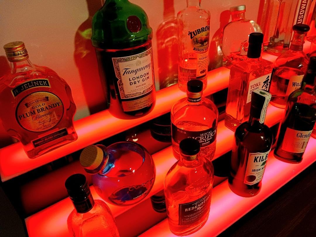 MESAlLUP 40 Inch 3 Tier Lighted Liquor Bottle Display Shelf, LED Bar Shelves with APP or Remote Control, Multi Color Lighting for Home Mini Bars Decor, Restaurants & Party Use, Acrylic Stand customer photo 2