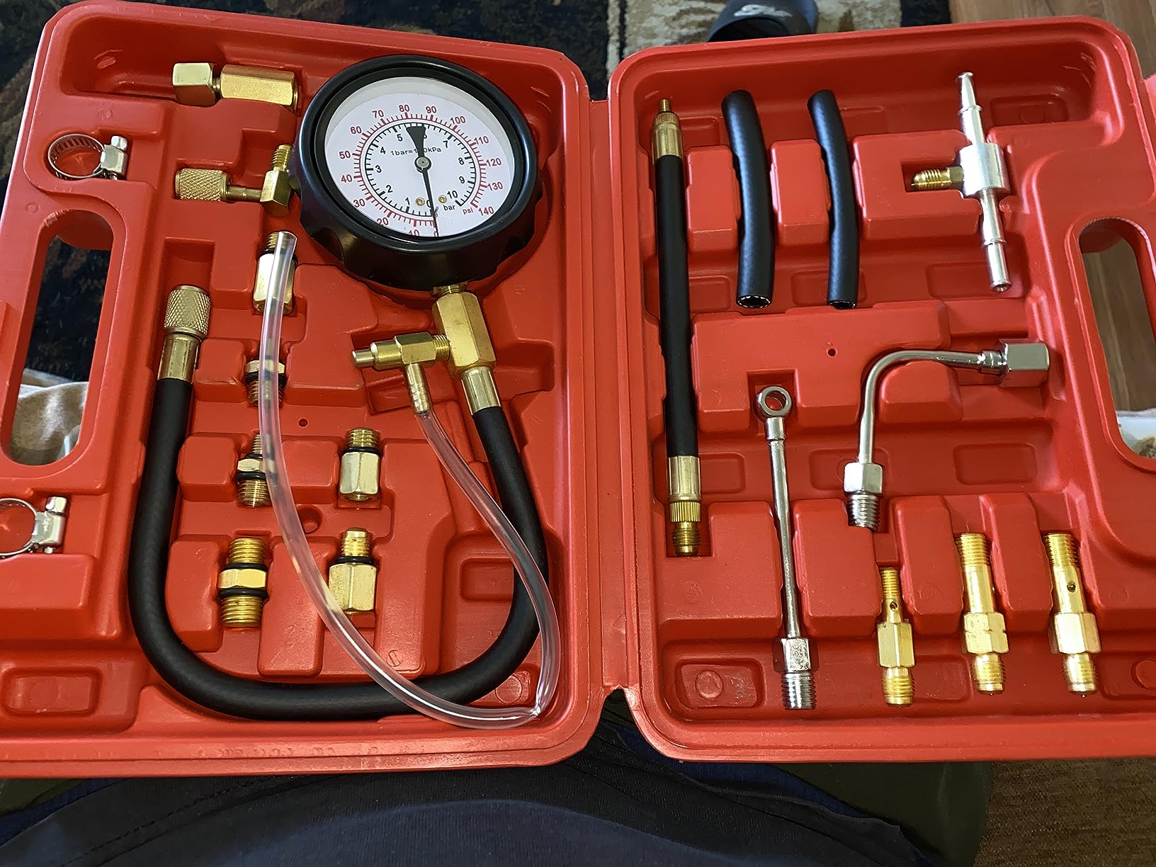 0-140 PSI Automotive Fuel Pressure Tester Kit for Gasoline Engines | 1/4 in and M6 test hoses with M8, M10, M12 and M14 adapters customer photo 1