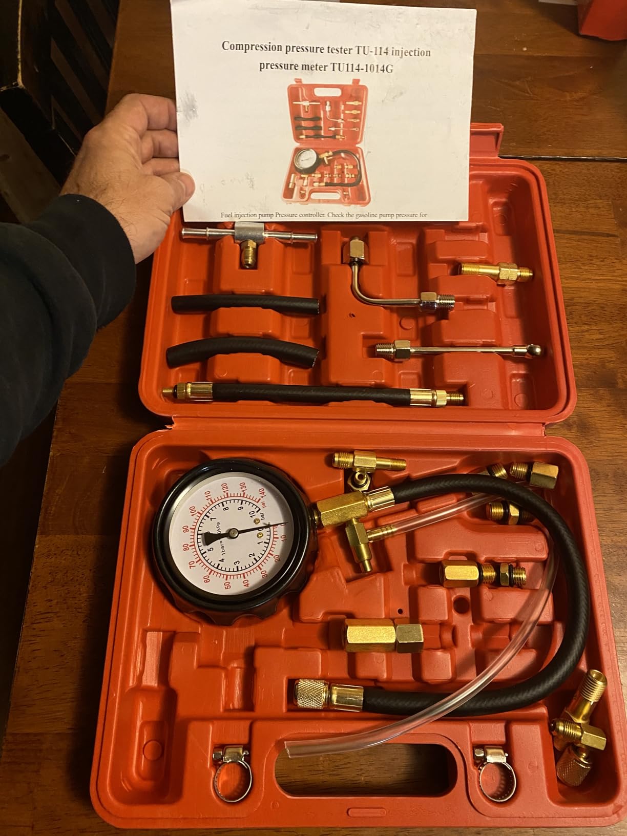 0-140 PSI Automotive Fuel Pressure Tester Kit for Gasoline Engines | 1/4 in and M6 test hoses with M8, M10, M12 and M14 adapters customer photo 2