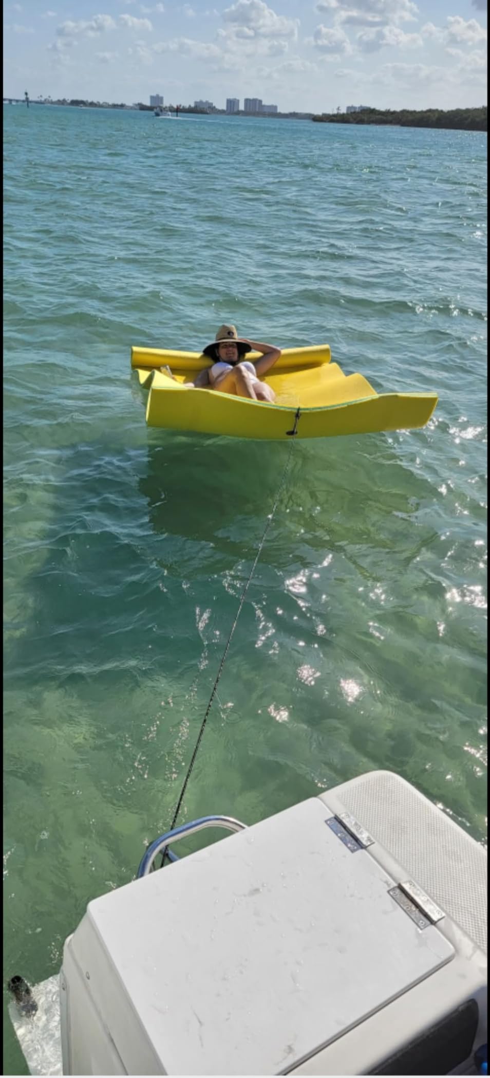 Outroad Floating Water Pad Mat, 3 Layers XPE Foam 9/12/18 Ft Lily Pad for Beach, Ocean, Lake, Roll-Up Floating Island for Water Recreation and Relaxing (Blue/Yellow) customer photo 1
