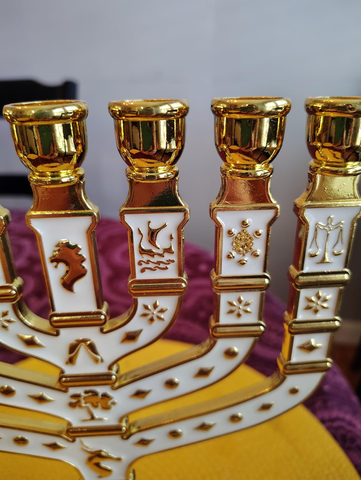 Jerusalem 7 Branch Traditional Menorah Enamel Finish, with 12 Tribes of Israel, Jewish Candle Holders (10.8 inch) customer photo 2