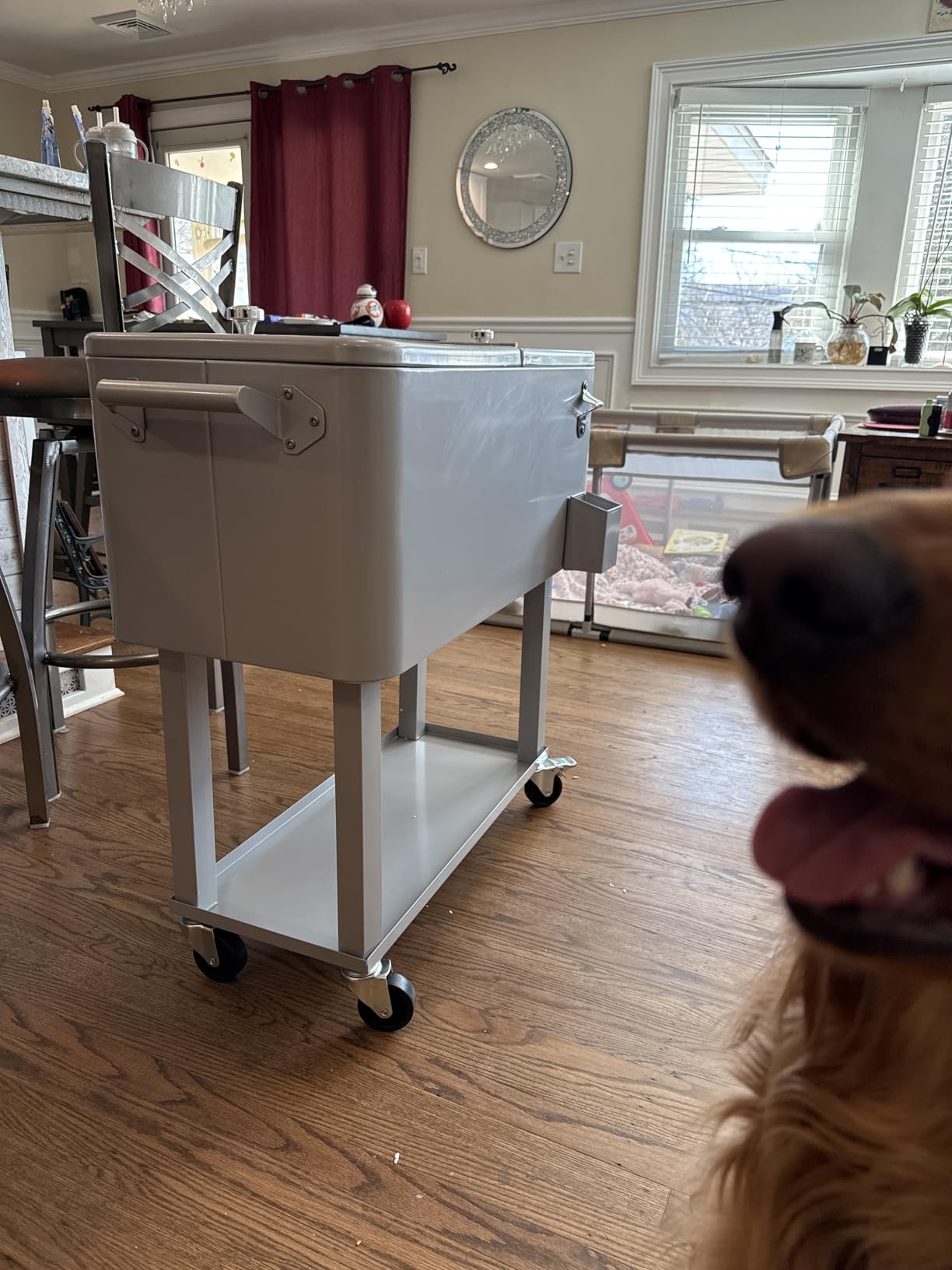 80 Qt Rolling Ice Chest Cooler Cart, Stand Up Cooler Trolley | Patio Beverage Cooler Trolley with Wheels,Outdoor Drink Bar Stand for Backyard Party, Includes Serving Tray, Ice Scoop customer photo 2