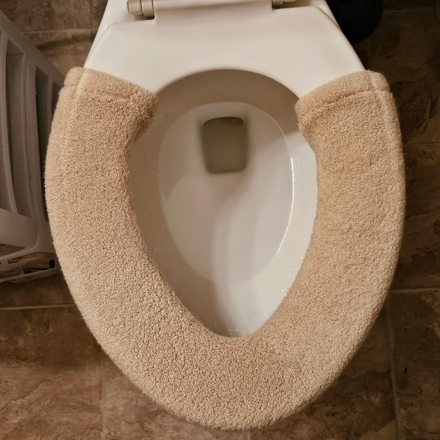 Toilet Seat Cover, Bathroom Soft Thicker Warmer with Snaps Fixed Stretchable (Sky Blue) customer photo 1