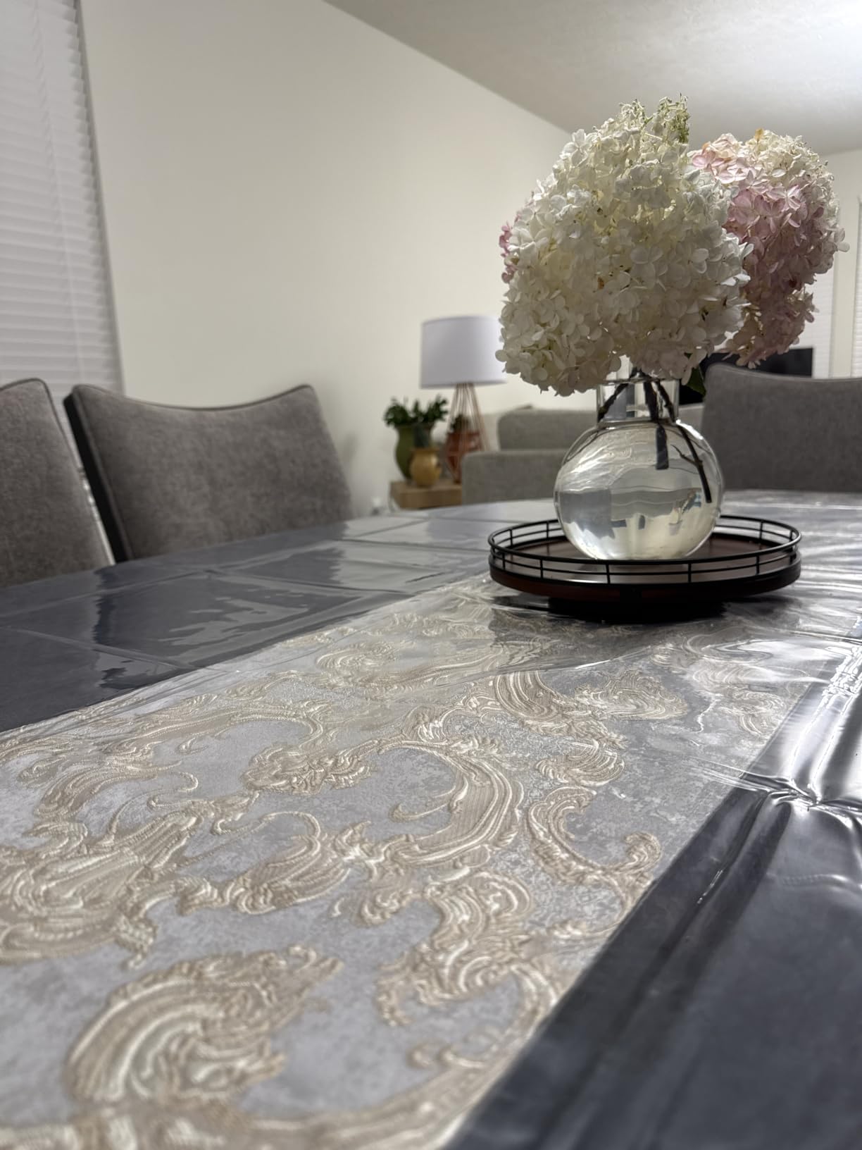 Loom and Mill Luxury Jacquard Damask Table Runner 108 Inches Long, Gray | Elegant Dining Table Runners with Handmade Multi-Tassels for Dining Room Dresser Party Holiday Banquet Decoration, 13x108 in customer photo 1