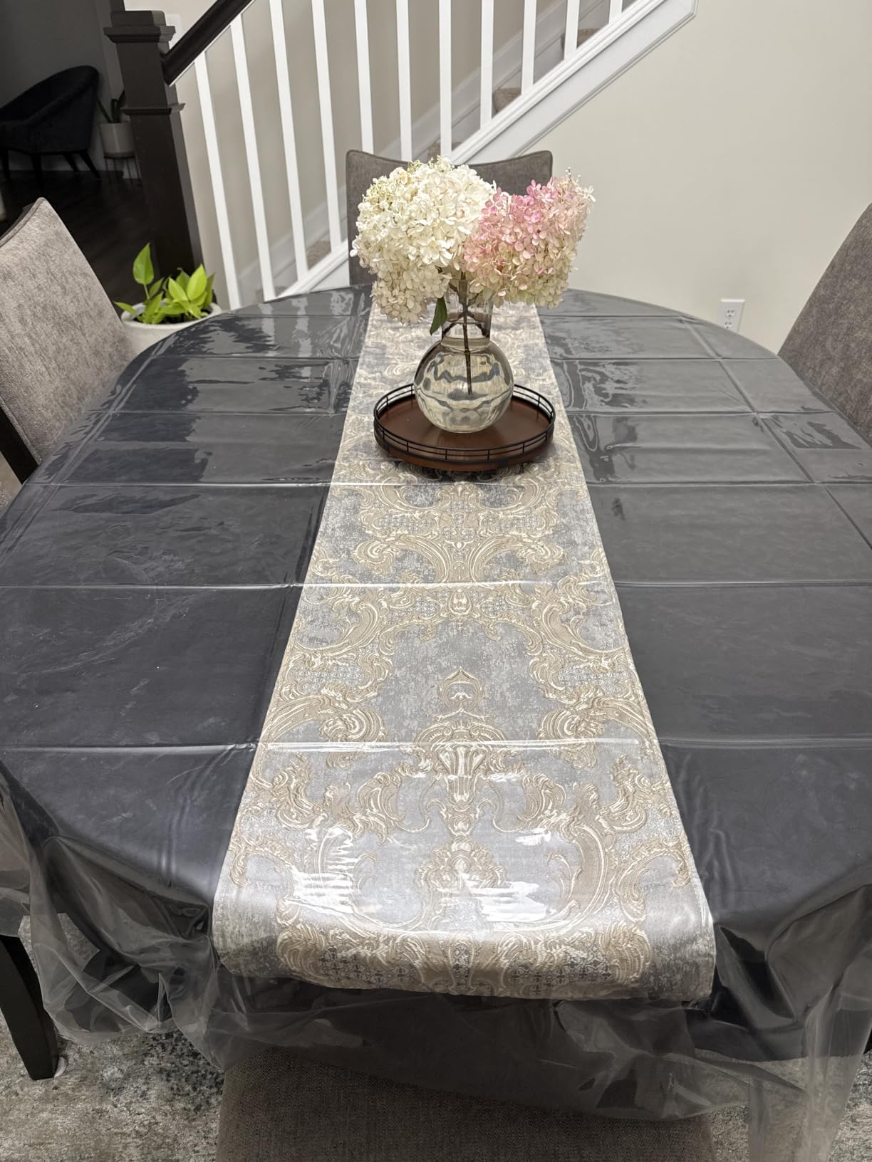 Loom and Mill Luxury Jacquard Damask Table Runner 108 Inches Long, Gray | Elegant Dining Table Runners with Handmade Multi-Tassels for Dining Room Dresser Party Holiday Banquet Decoration, 13x108 in customer photo 2
