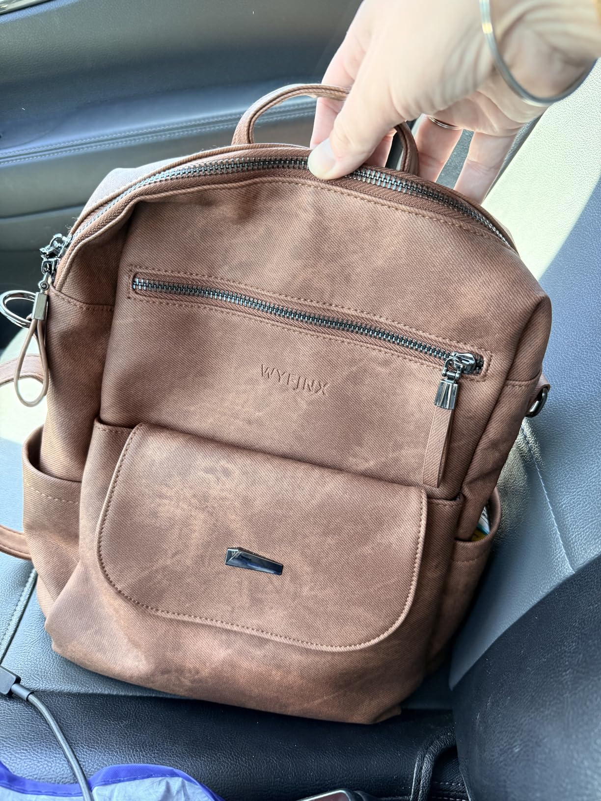 WYFJNX PU Leather Small Backpack Purse for Women Ladies Brown customer photo 2