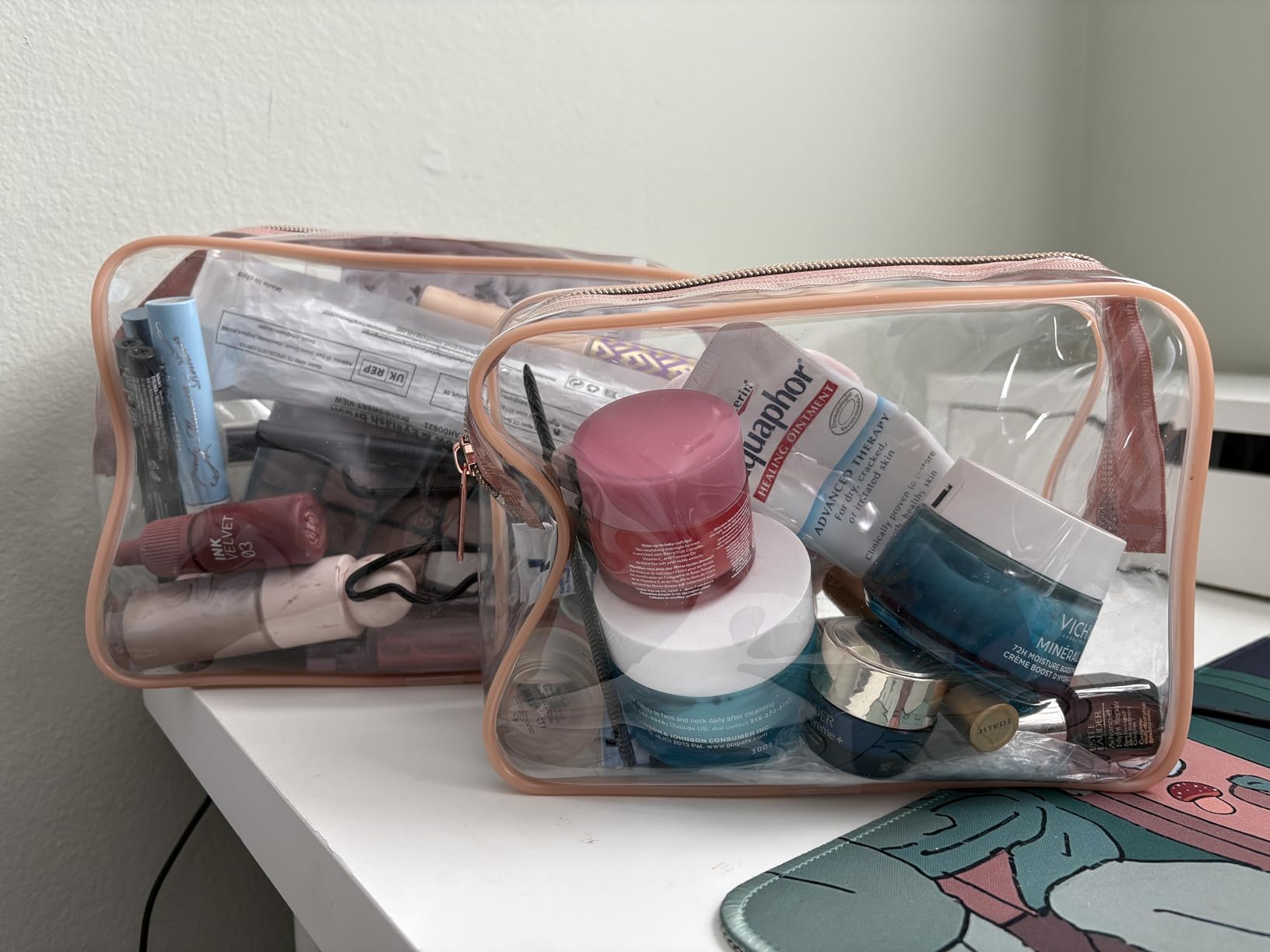 Clear Makeup Bag Travel - TSA Approved Toiletry Bag, 2 Rose Pink | 1 Medium Quart Carry-On & 1 Large Checked-Luggage, Reinforced Seams, Water-resistant, Clear Easy-Check for Airport, Women customer photo 1