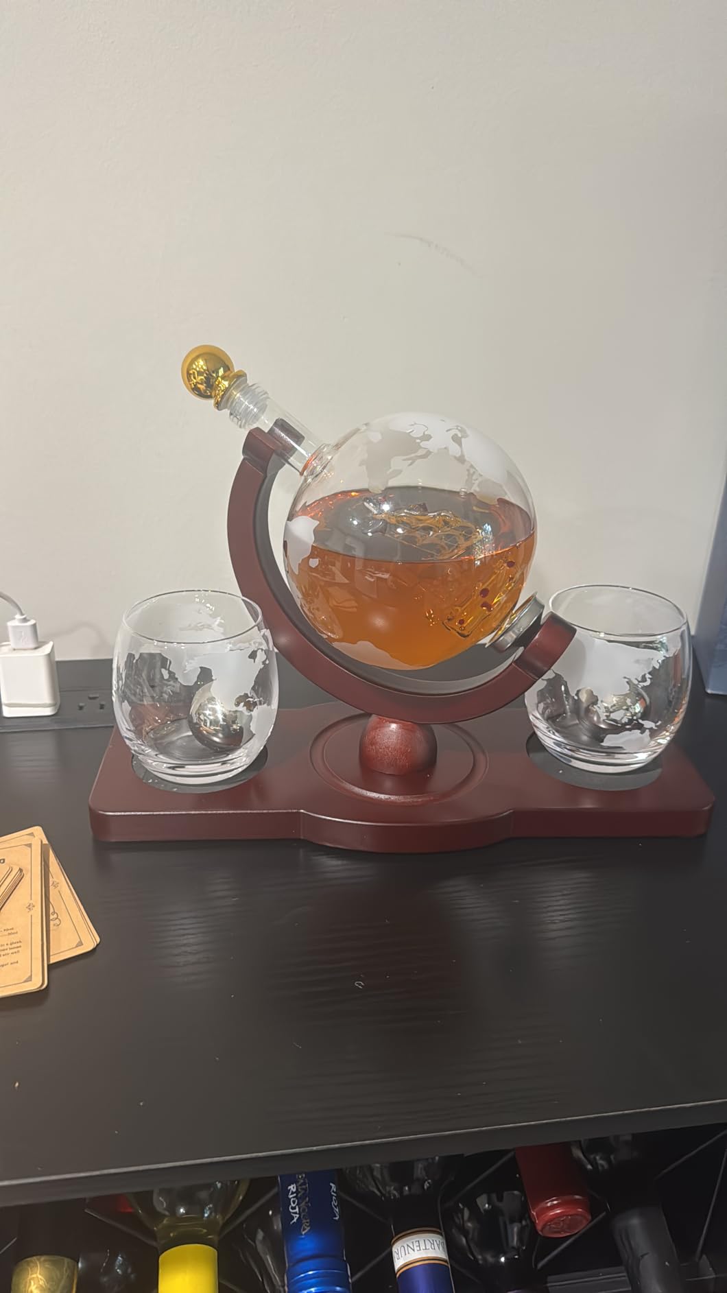PONPUR Gifts for Men Dad Fathers Day, Whiskey Decanter Globe Set with 2 Ball Stones & 2 Glasses, 850ml customer photo 2