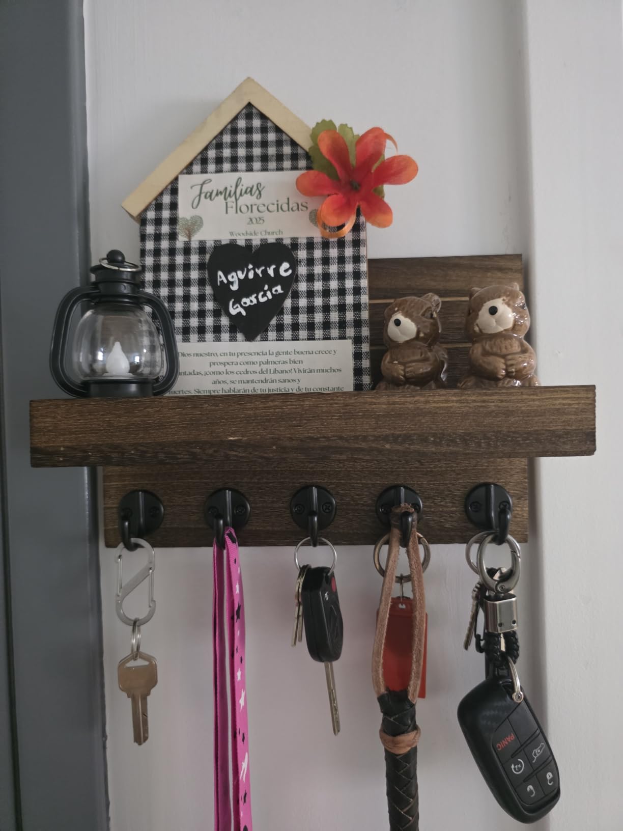 Lwenki Key Holder for Wall, Decorative Key and Mail Holder with Shelf Has Large Key Hooks for Bags, Coats - Paulownia Wood Key Hanger with Mounting Hardware (Brown) customer photo 1