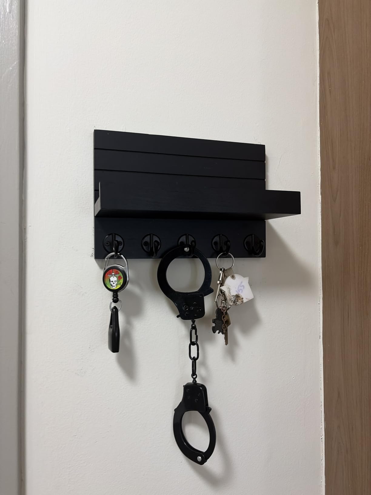 Lwenki Key Holder for Wall, Decorative Key and Mail Holder with Shelf Has Large Key Hooks for Bags, Coats - Paulownia Wood Key Hanger with Mounting Hardware (Brown) customer photo 2