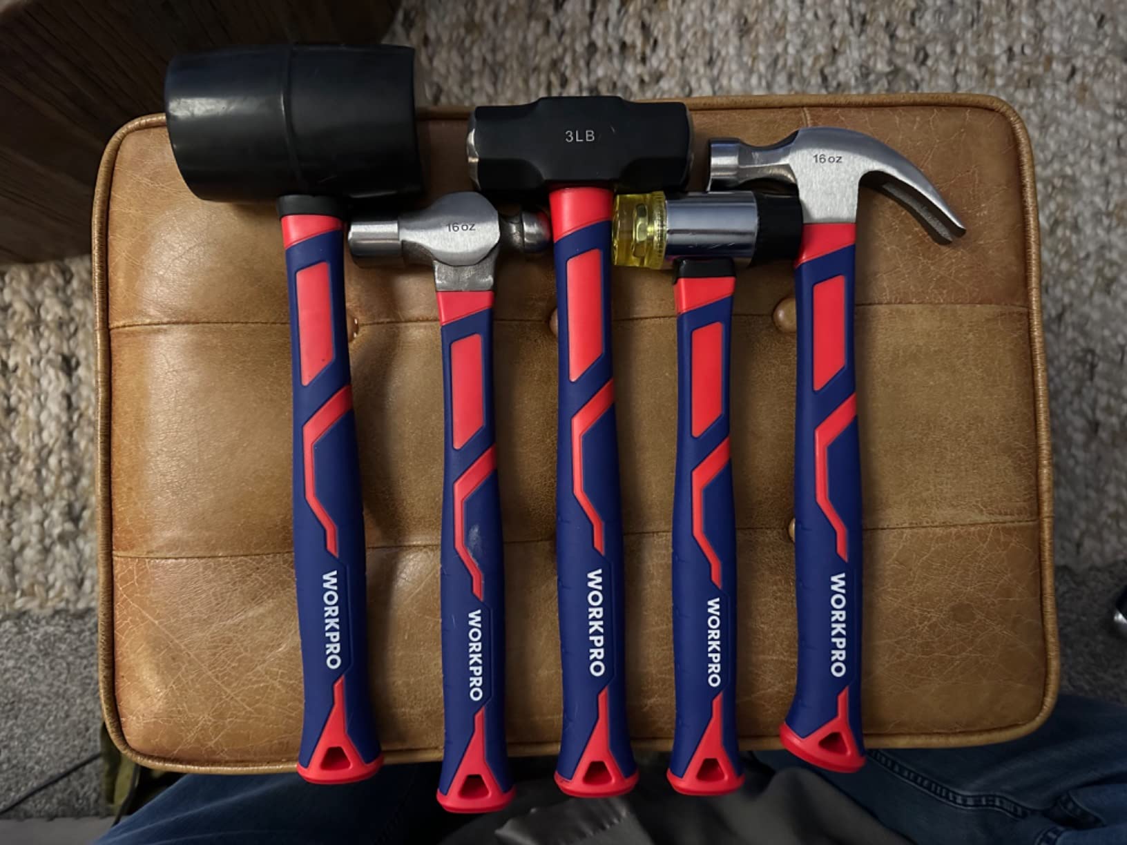 WORKPRO 5-Piece Forged/Polished Steel Head, Fiberglass Handle Hammer Set - 32oz Rubber Mallet | 16oz Claw & Ball-Peen Hammers | 3lb Sledge | 22oz Double-Faced Mallet customer photo 1