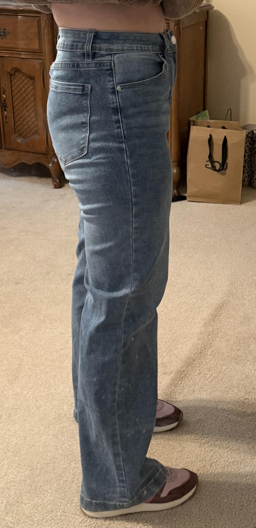 GRAPENT Flare Jeans for Women High Rise Wide Leg Baggy Stretchy Denim Pants | High Waisted Jeans for Women Trendy, Flare Bootcut Style, 4 Pockets, Distressed Wash, Casual Office Wear, Daily Jean Pants customer photo 1