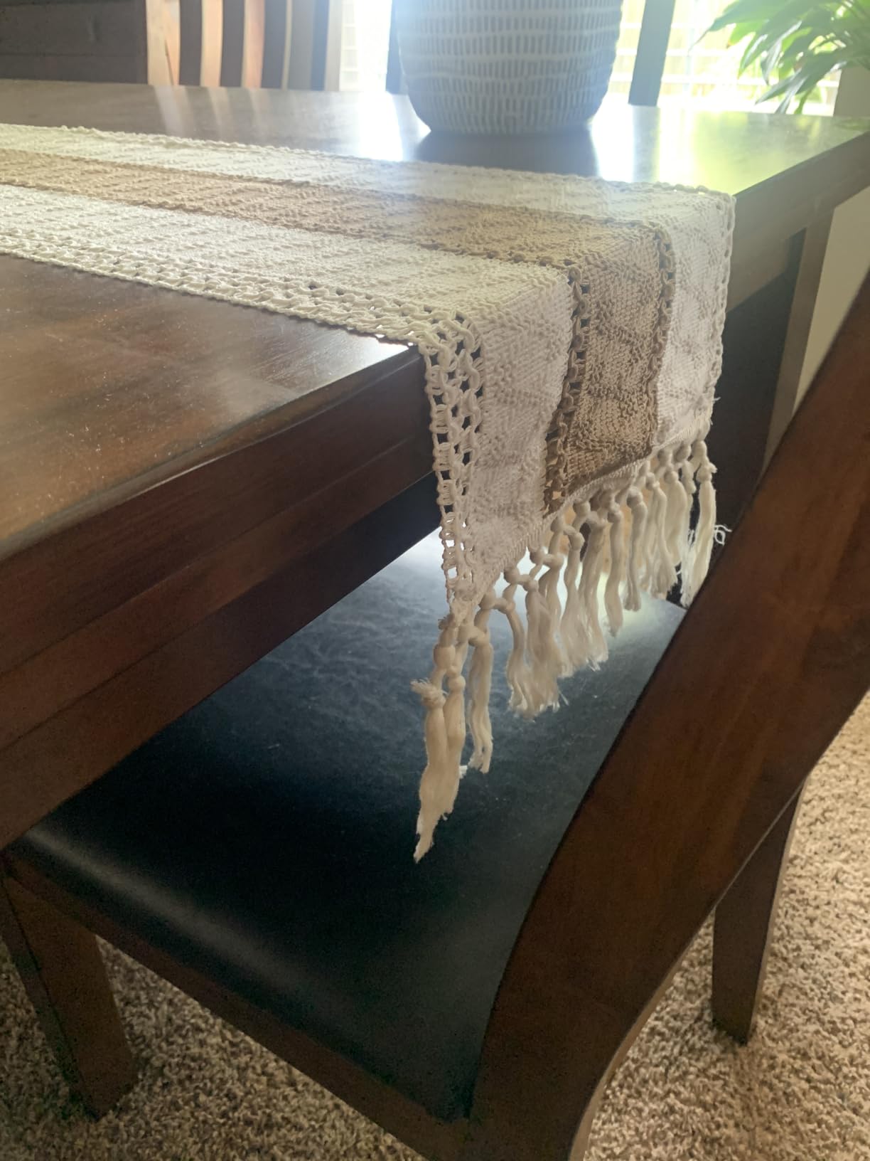 FEXIA Boho Table Runner for Fall Home Decor 12x72 Rustic with Tassels | 72 Inches Long Farmhouse Kitchen Dining Room Macrame Burlap Coffee Table Decoration Dresser Runner customer photo 1